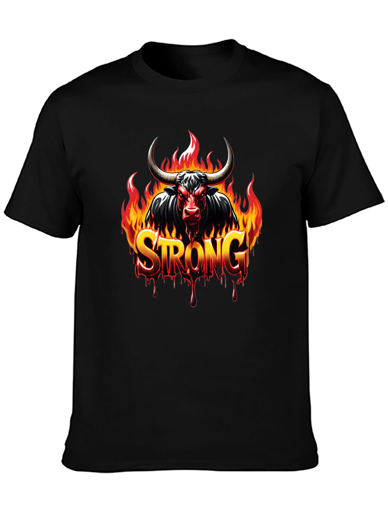 Fiery Bull Strong Graphic Black T-Shirt
