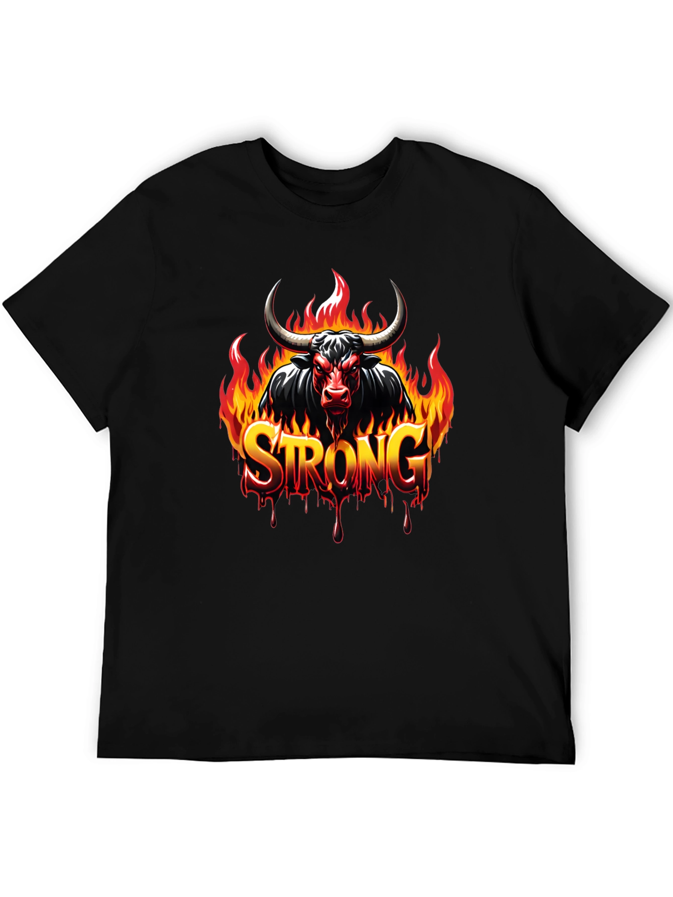 Fiery Bull Strong Graphic Black T-Shirt