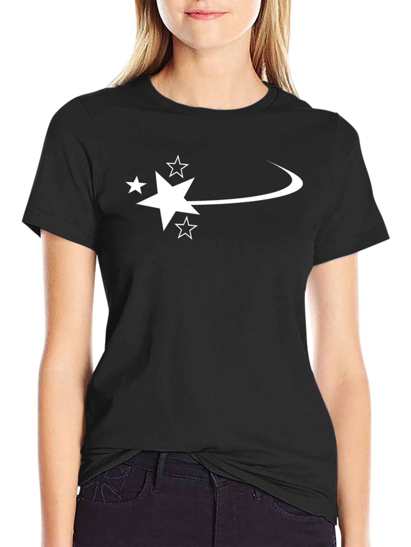 Mens Black T-Shirt with Star Streak Design