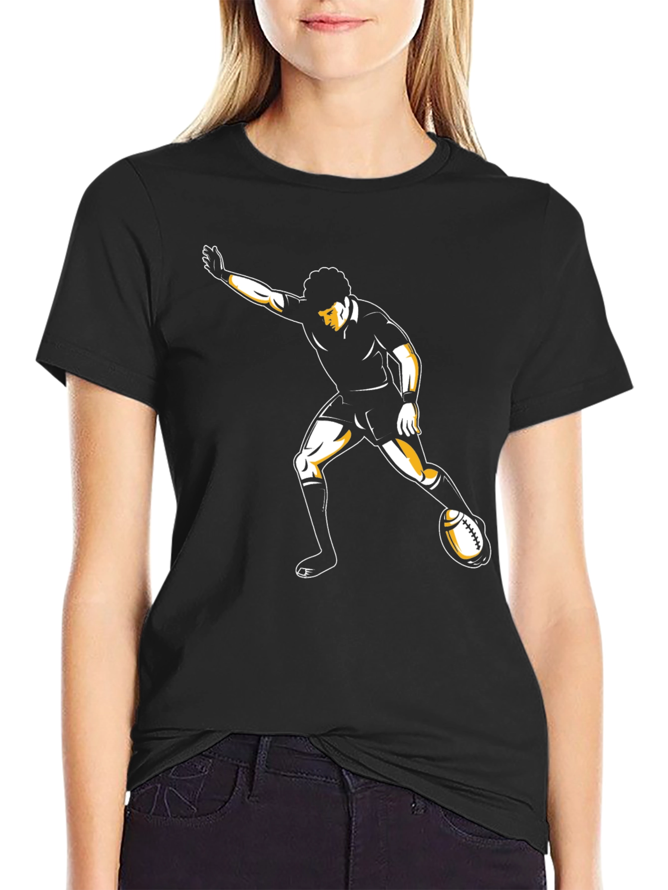 Rugby Player Graphic Tee - Black Cotton