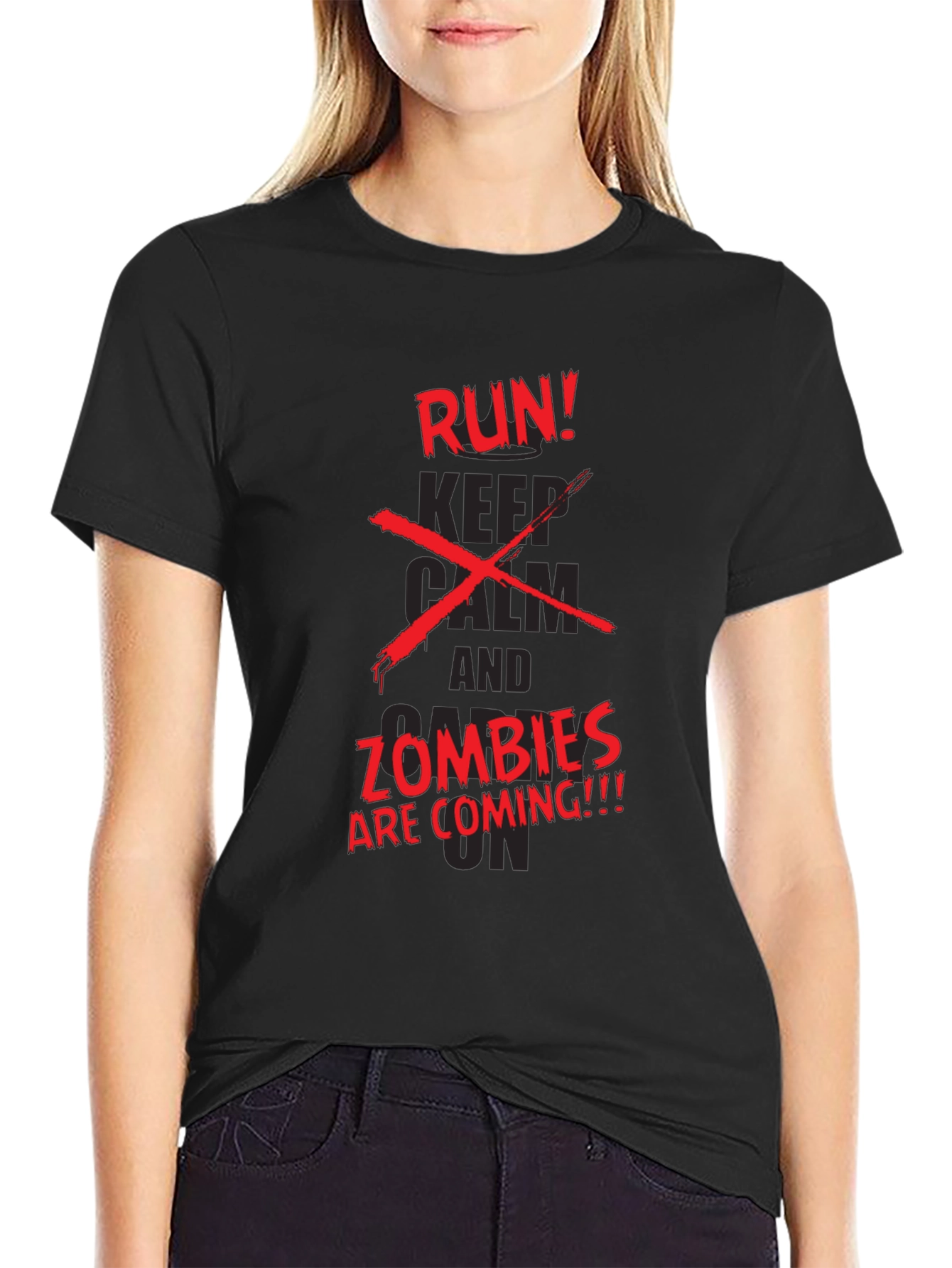 Run Zombies Coming Graphic Black T-Shirt