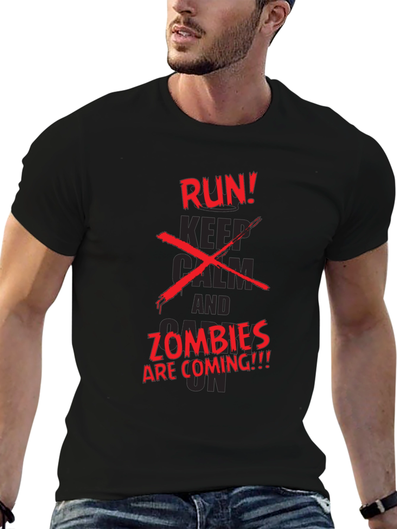 Run Zombies Coming Graphic Black T-Shirt