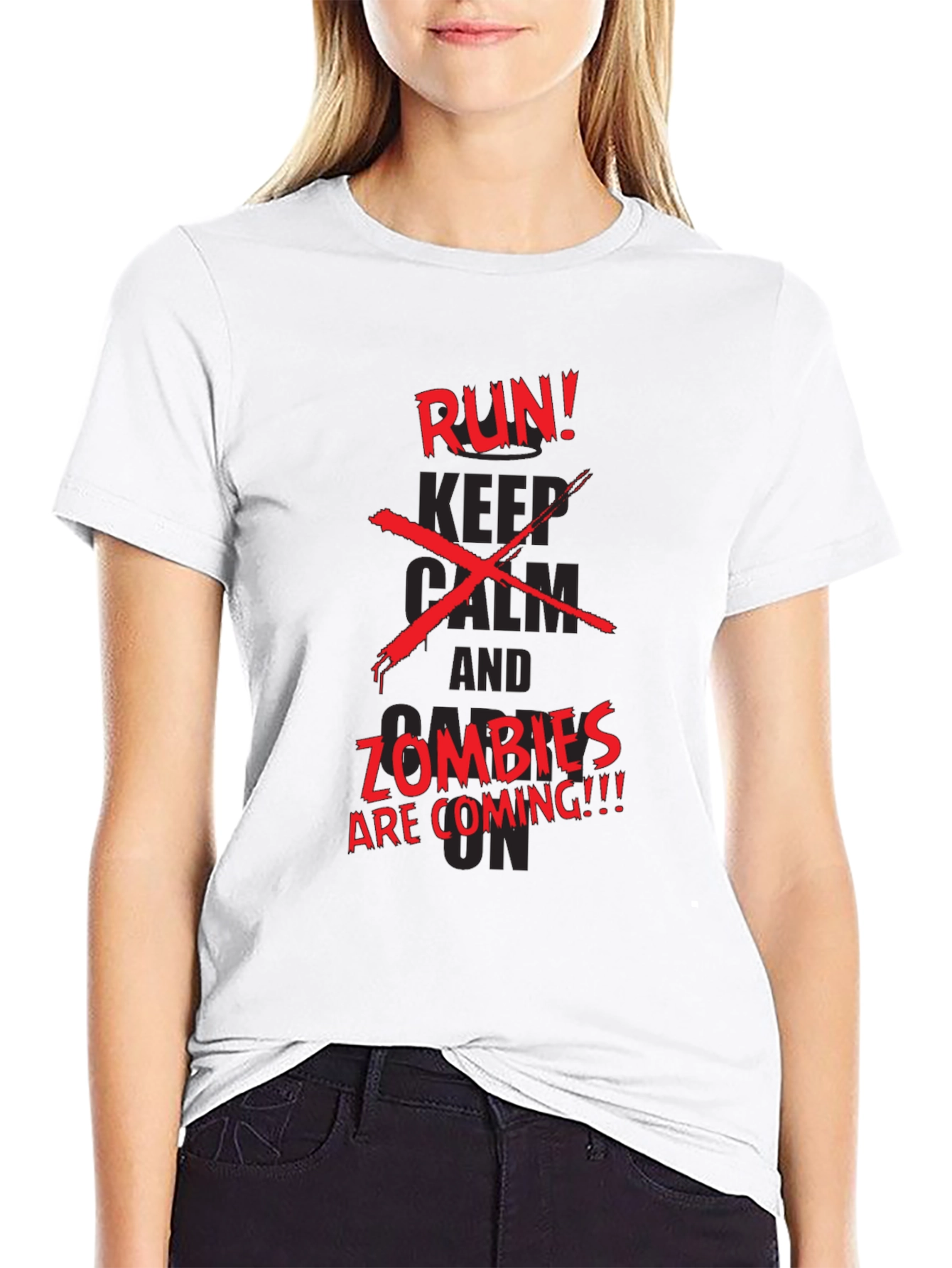 Run Zombies Coming Graphic Black T-Shirt