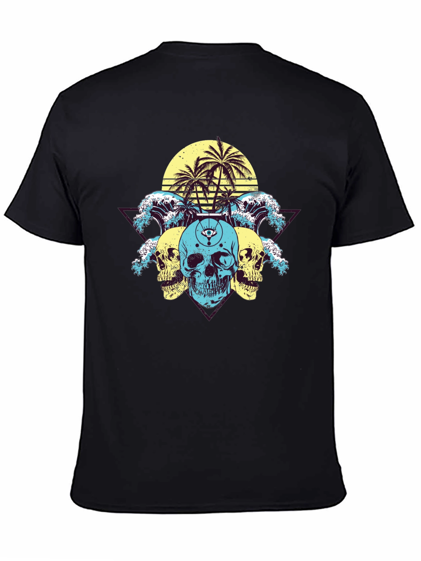 Skull Wave Palm Tree Graphic T-Shirt