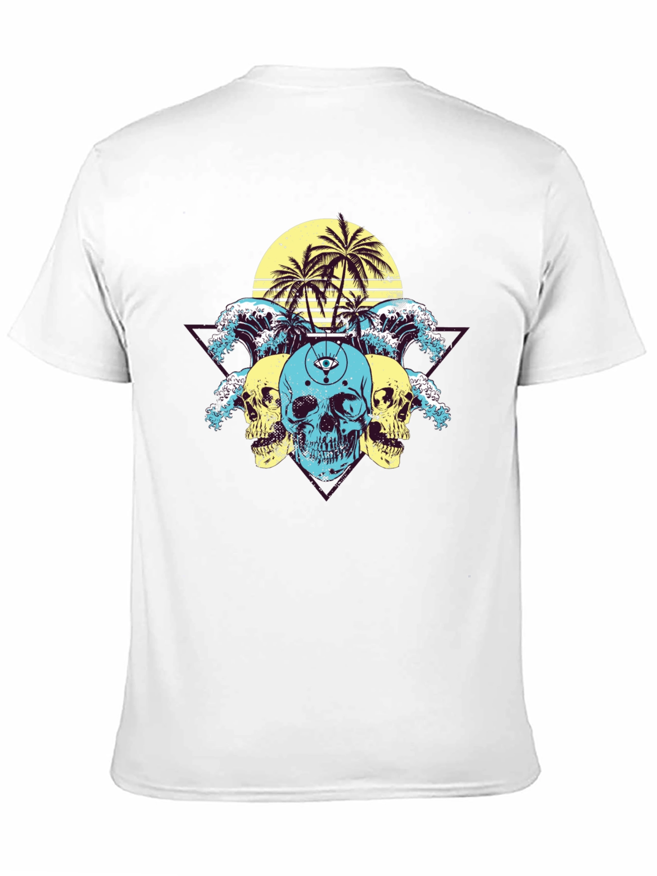 Skull Wave Palm Tree Graphic T-Shirt