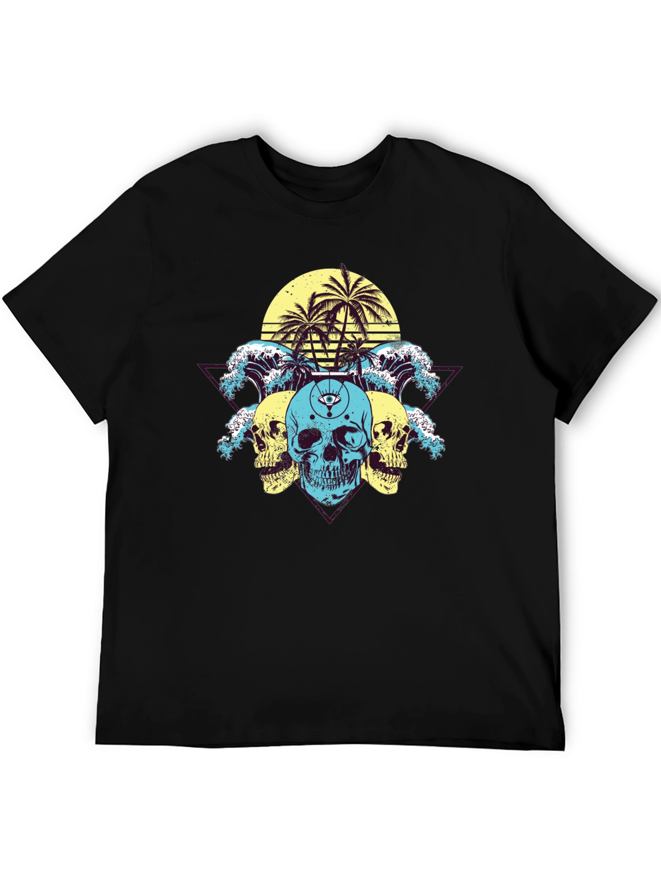 Skull Wave Palm Tree Graphic T-Shirt