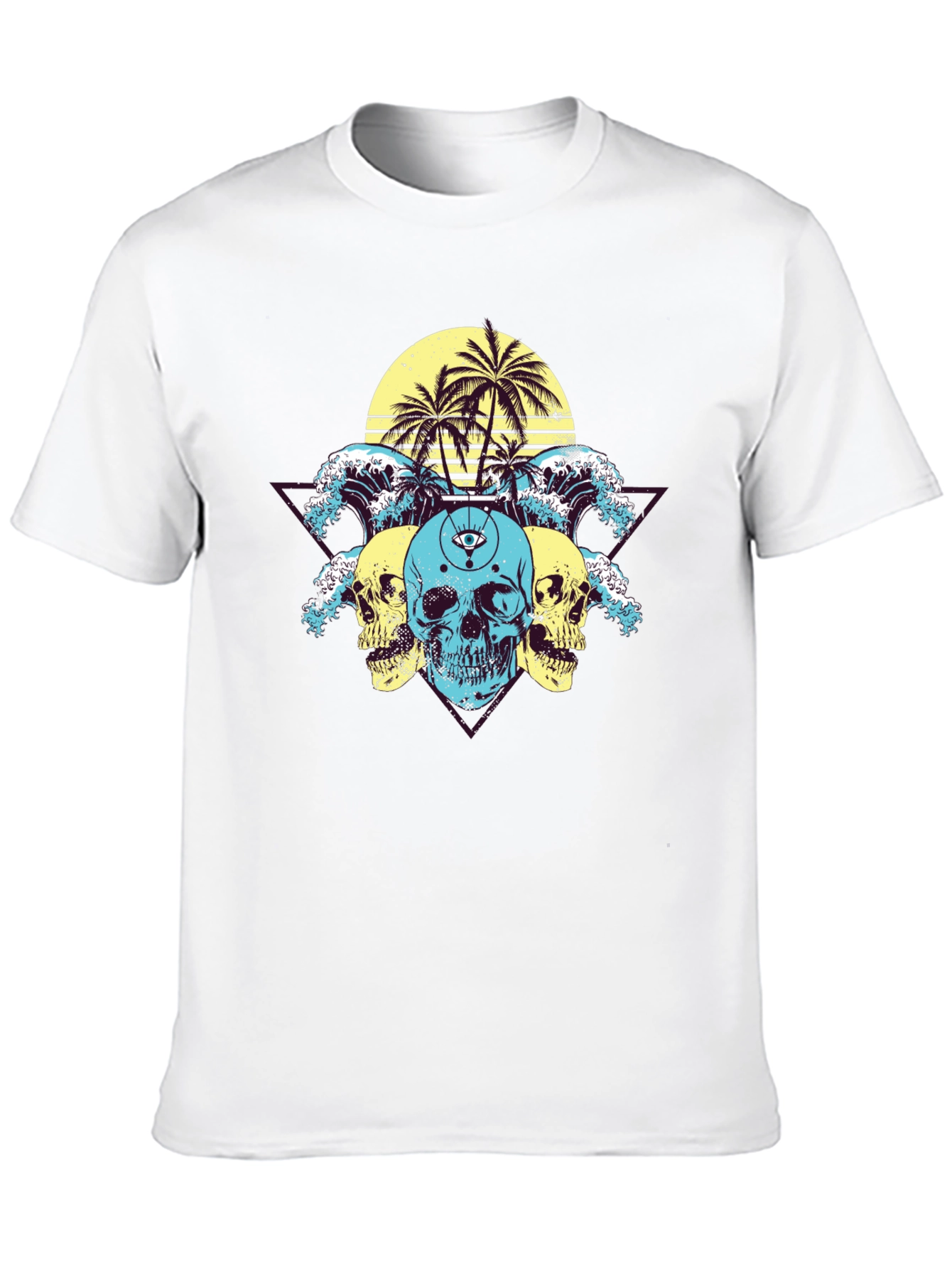 Skull Wave Palm Tree Graphic T-Shirt