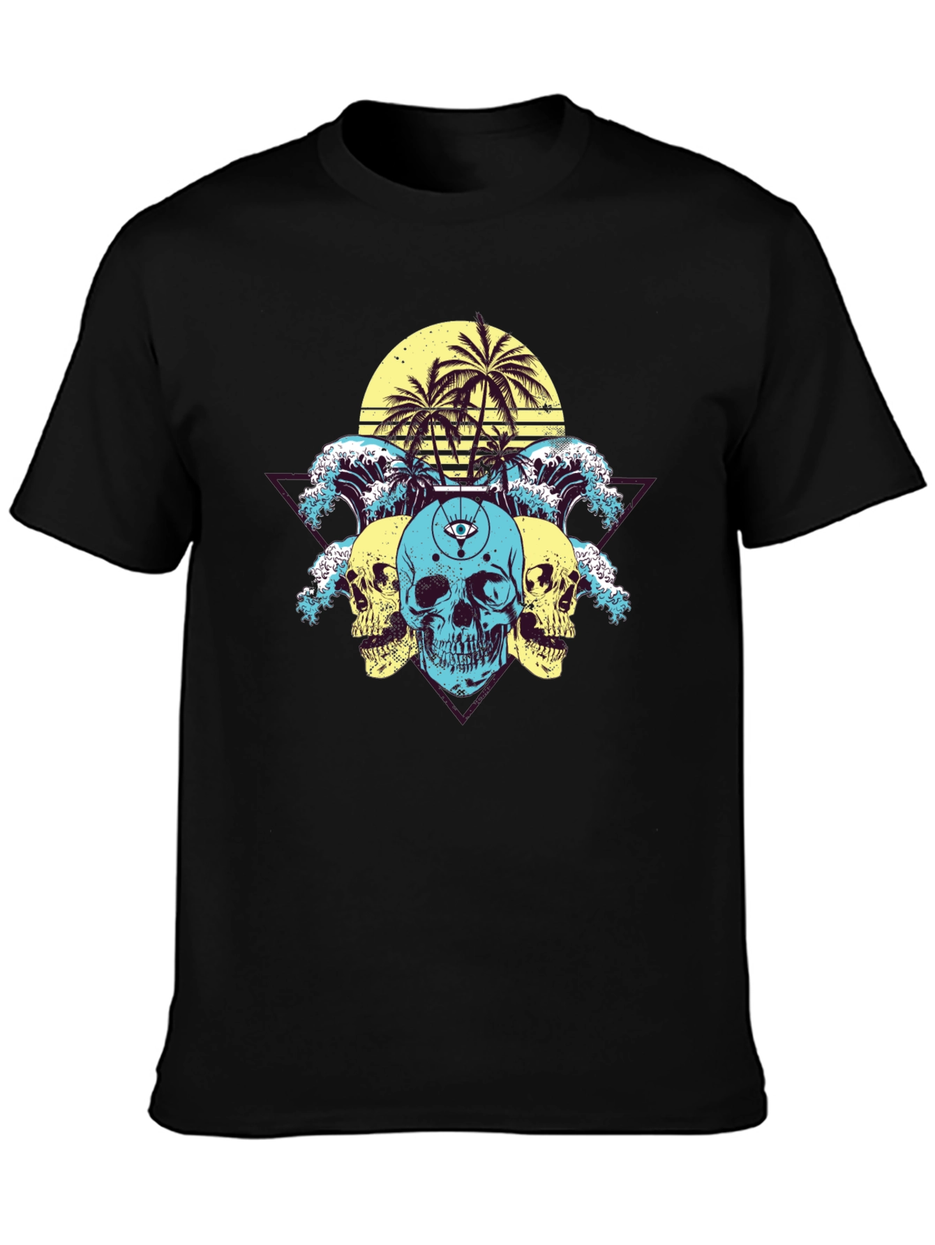 Skull Wave Palm Tree Graphic T-Shirt