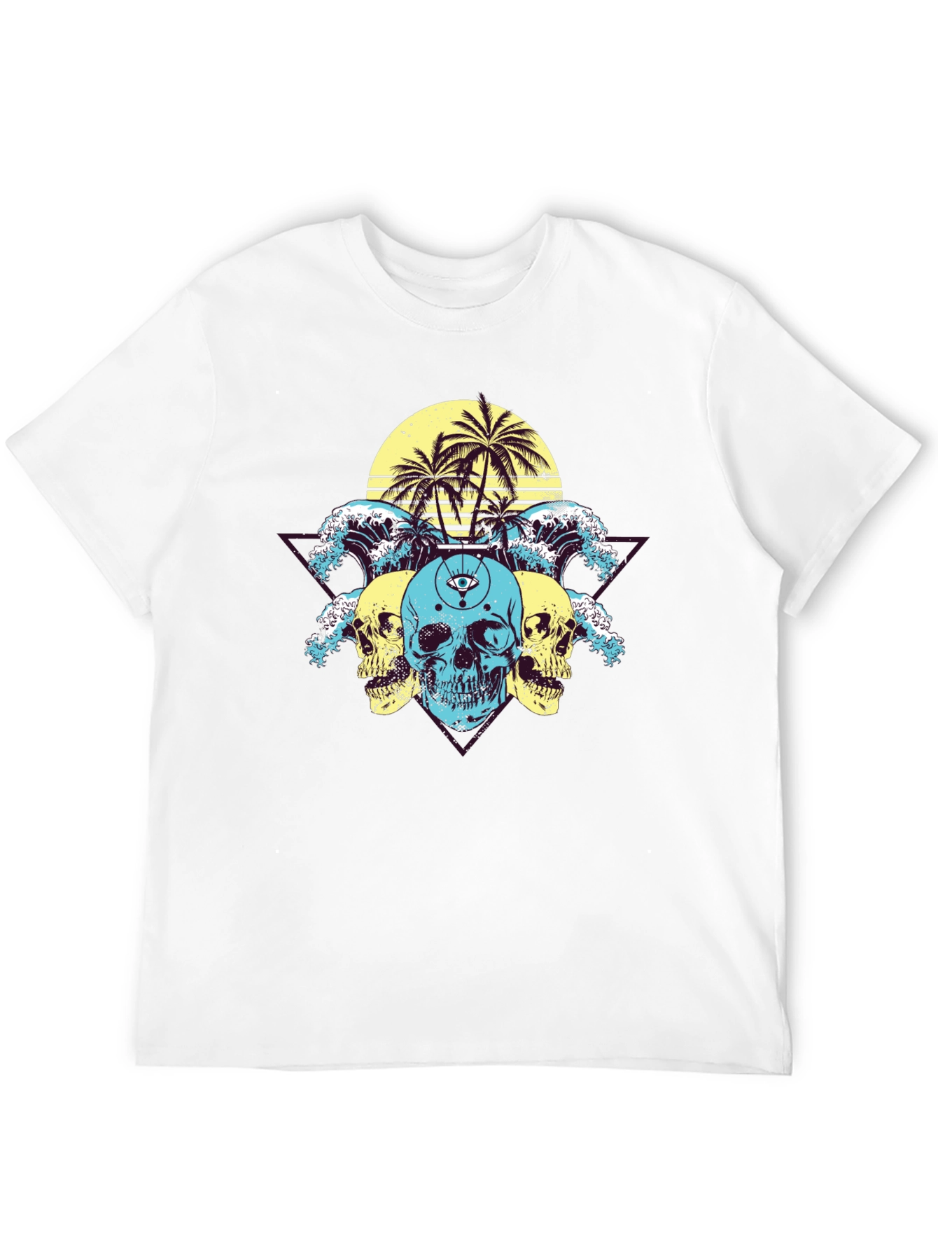 Skull Wave Palm Tree Graphic T-Shirt