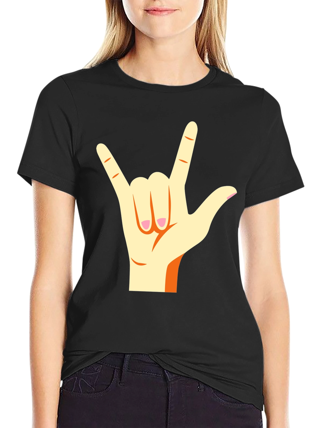 I Love You Hand Sign Black T-Shirt