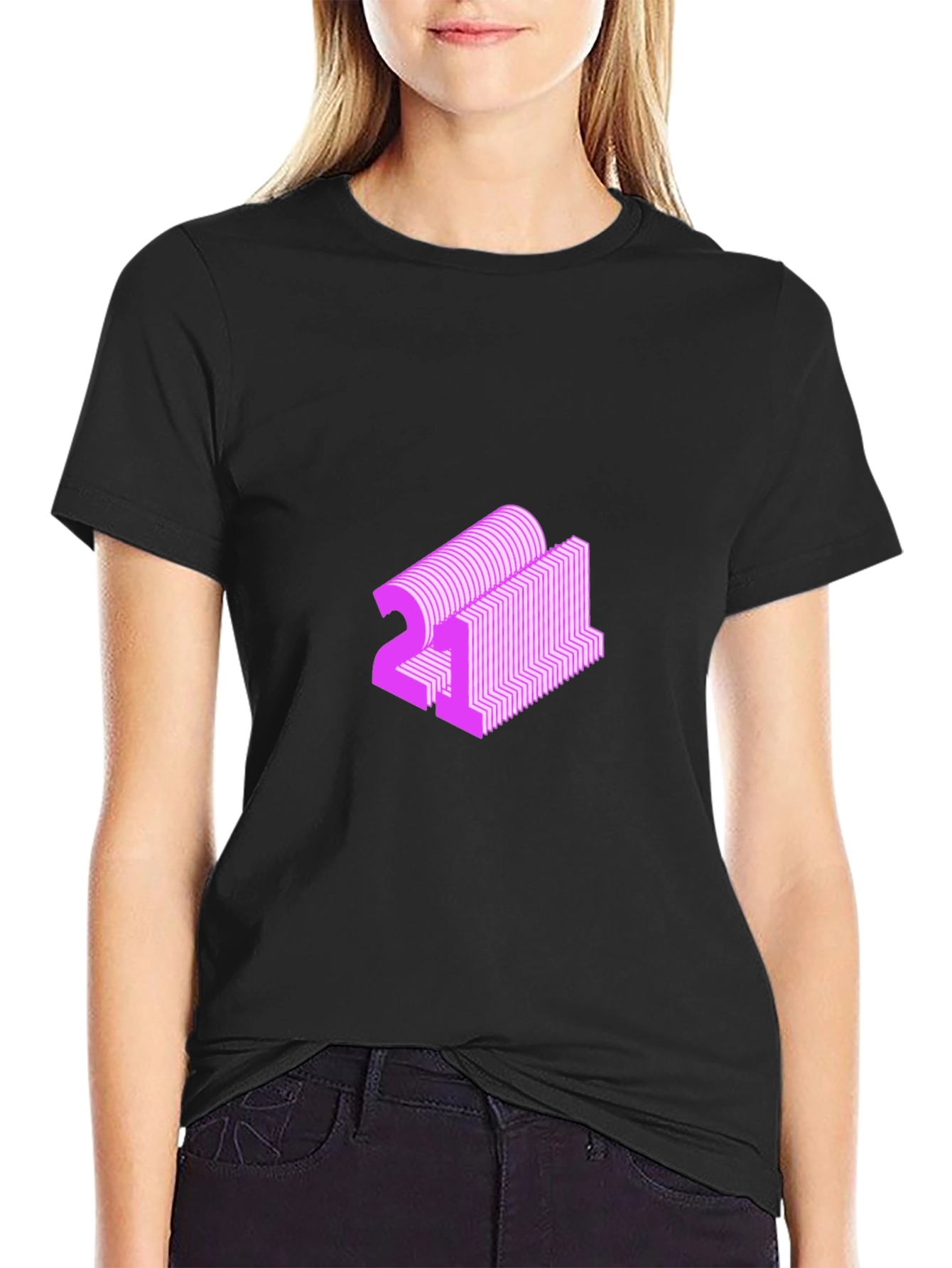Abstract Pink 21 Graphic Black T-Shirt