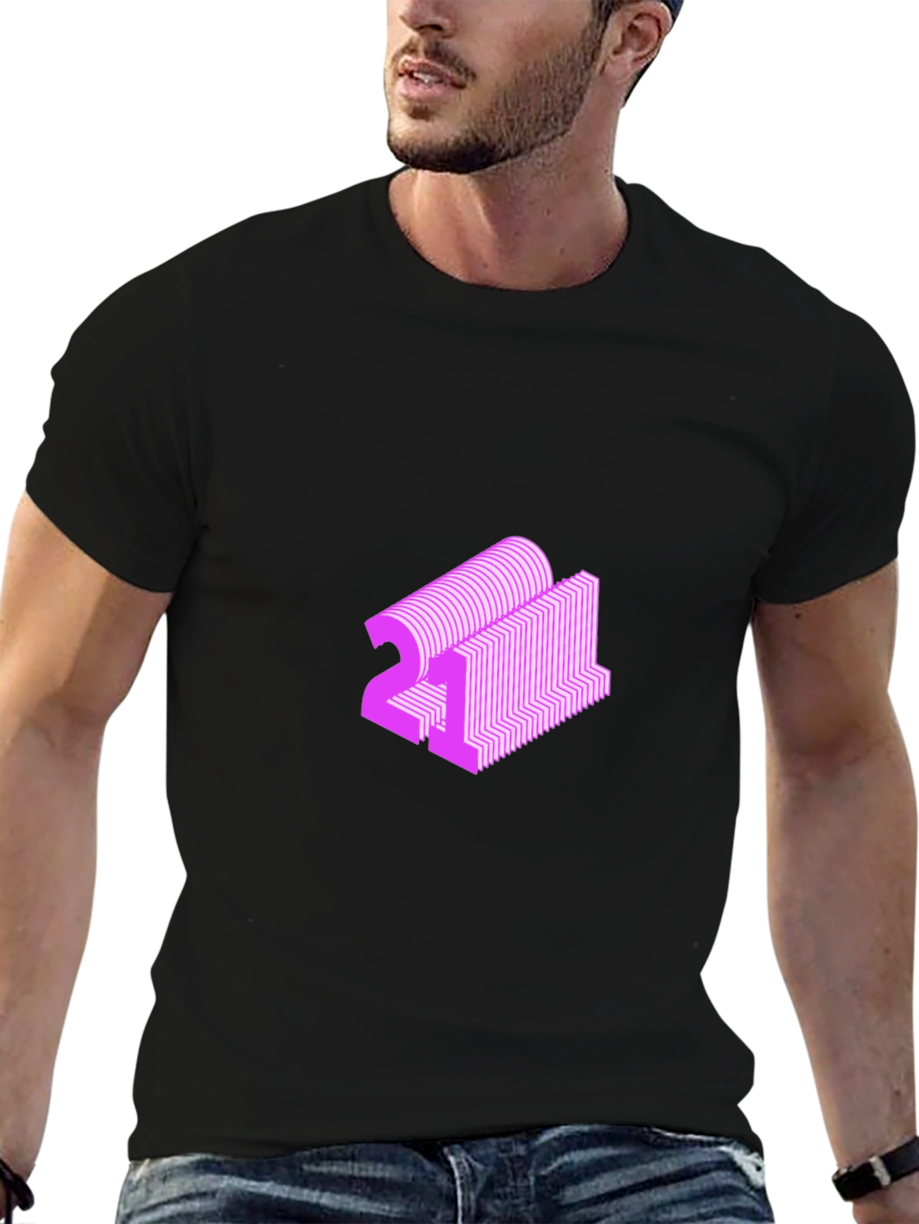 Abstract Pink 21 Graphic Black T-Shirt