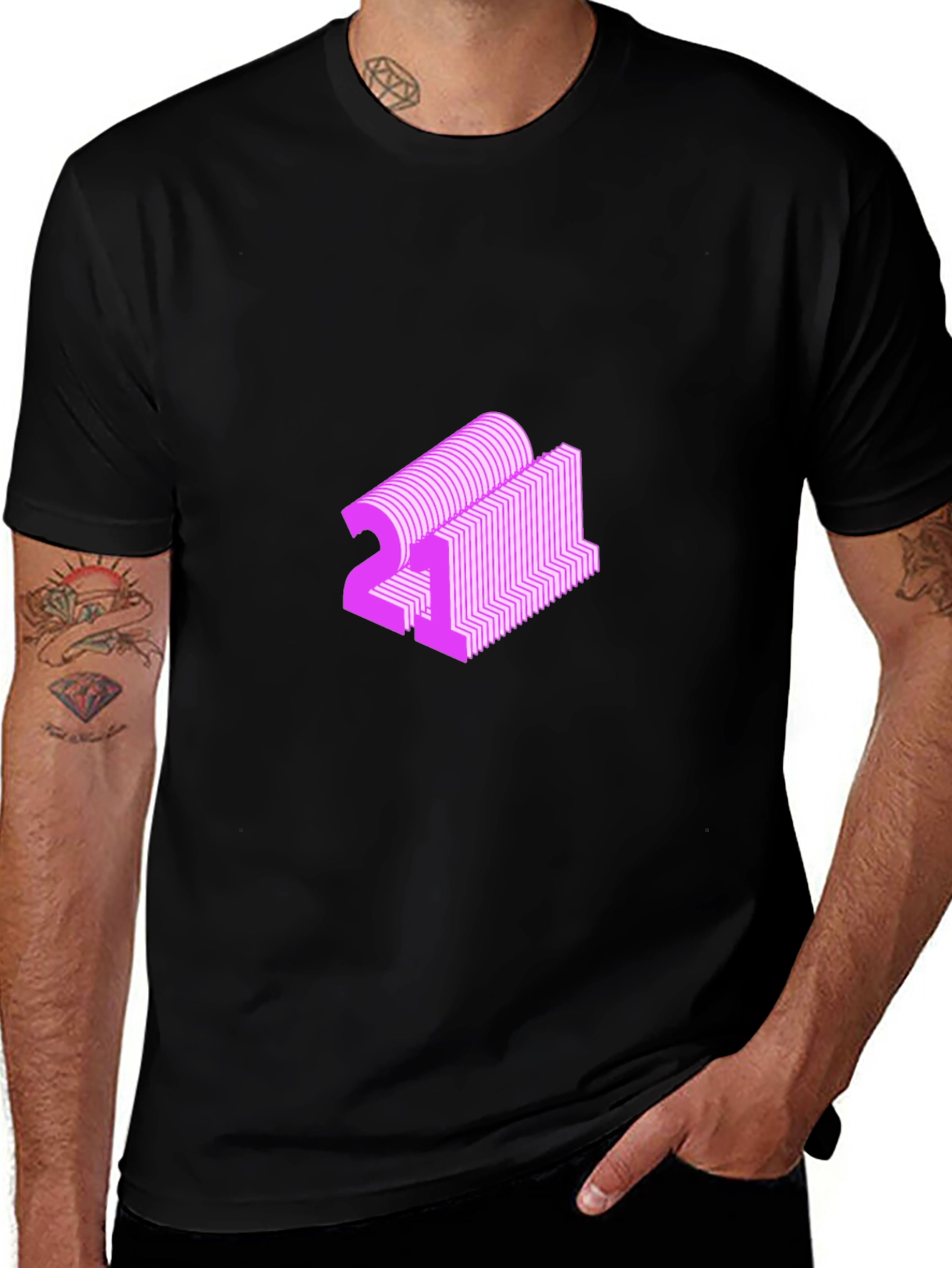 Abstract Pink 21 Graphic Black T-Shirt