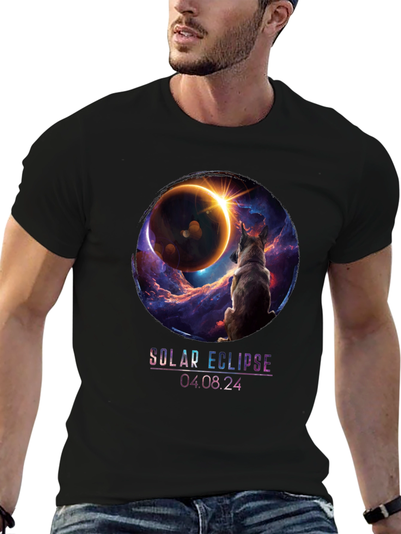 Solar Eclipse Dog Graphic T-Shirt
