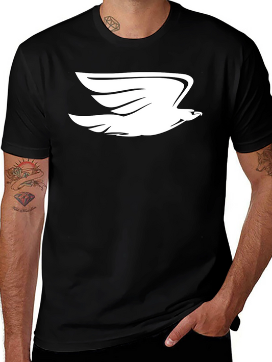 Black T-Shirt with White Flying Bird Graphic