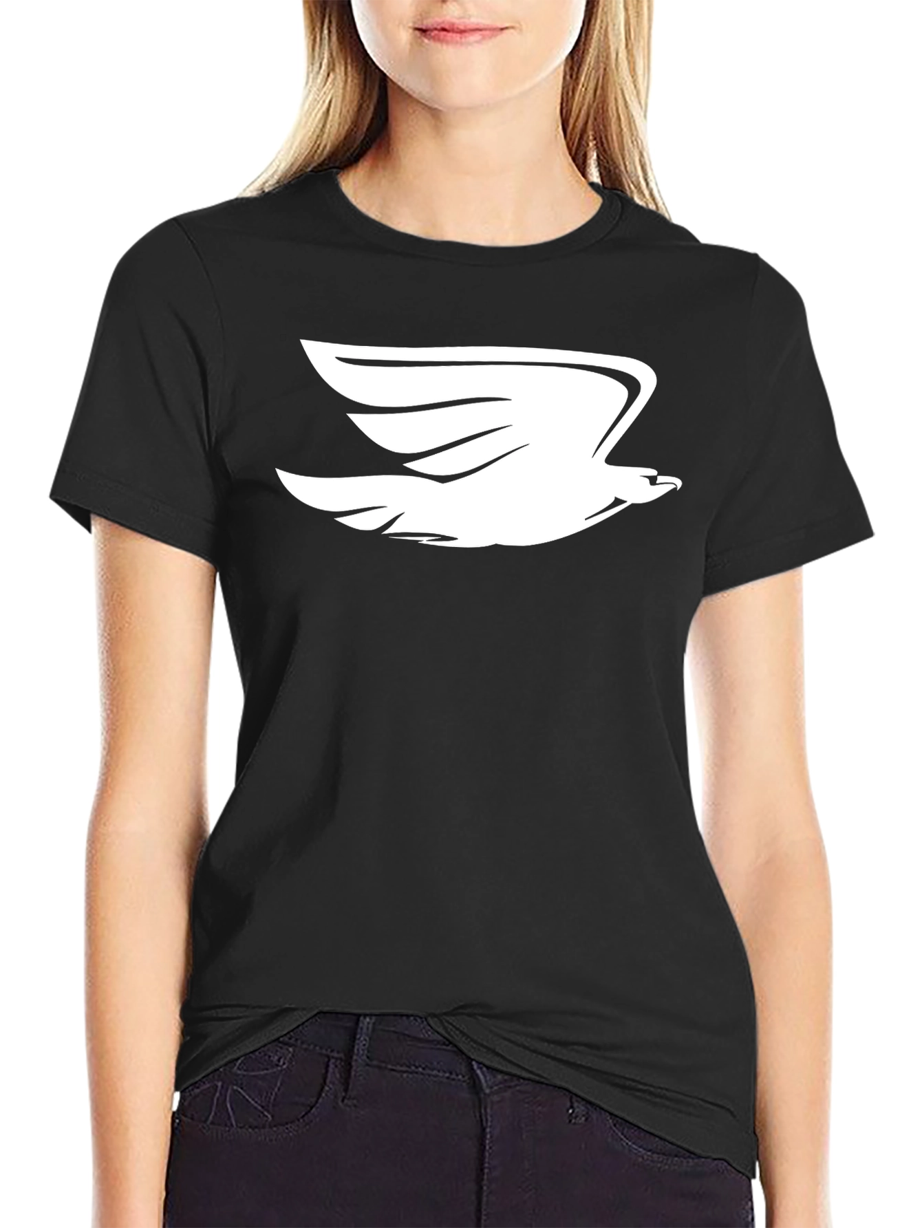 Black T-Shirt with White Flying Bird Graphic