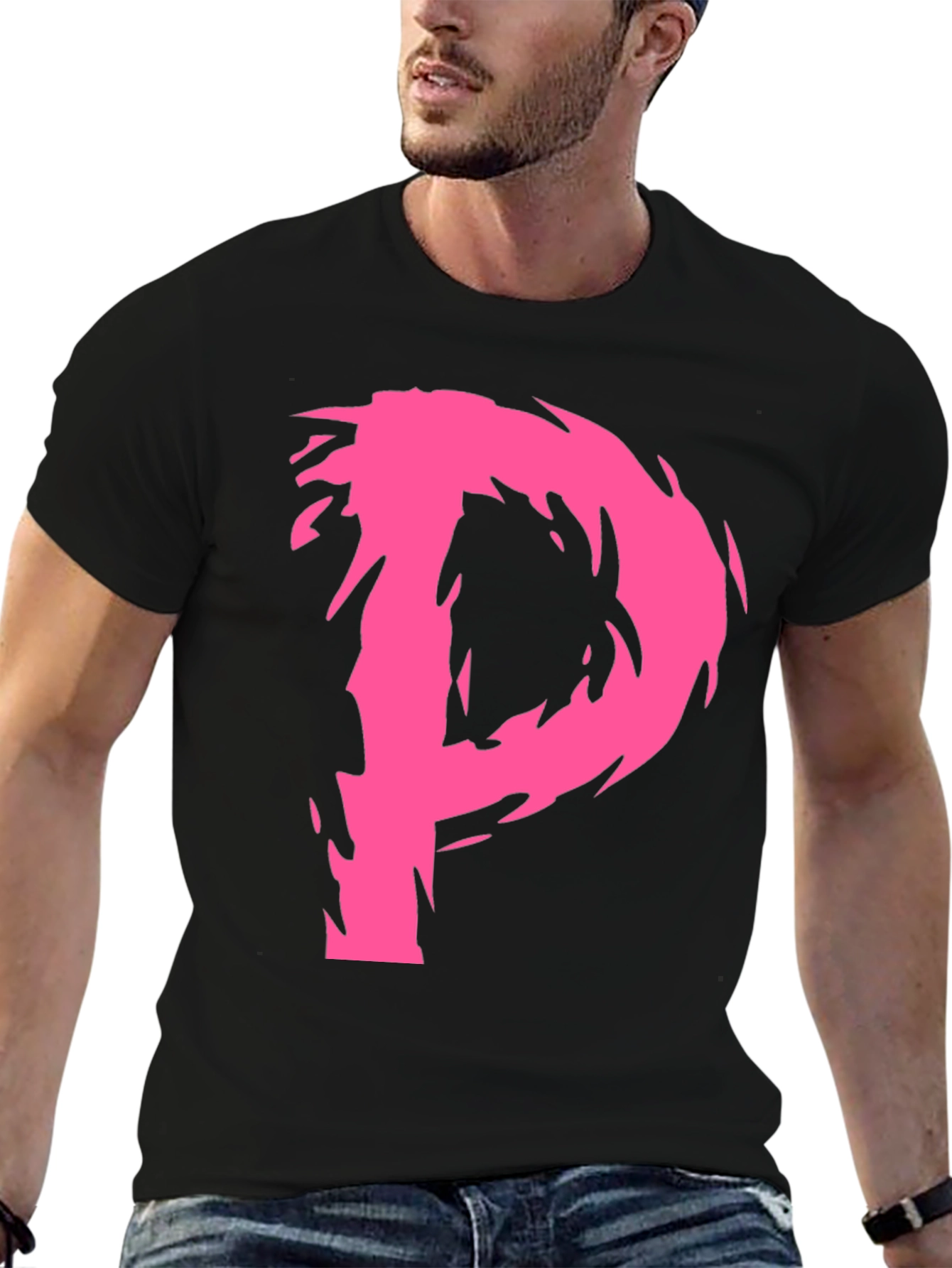 Edgy Pink P Graphic Black T-Shirt