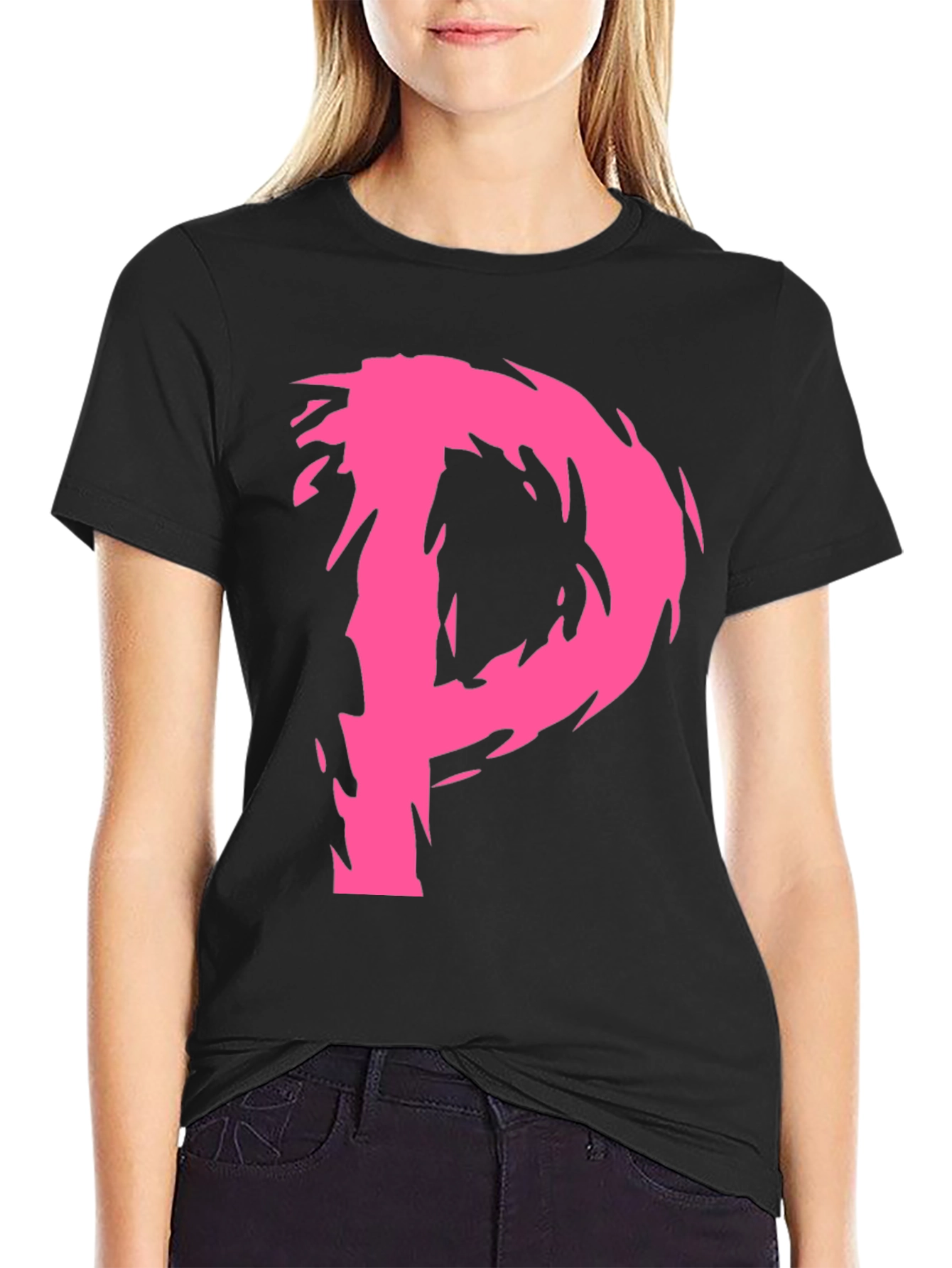 Edgy Pink P Graphic Black T-Shirt
