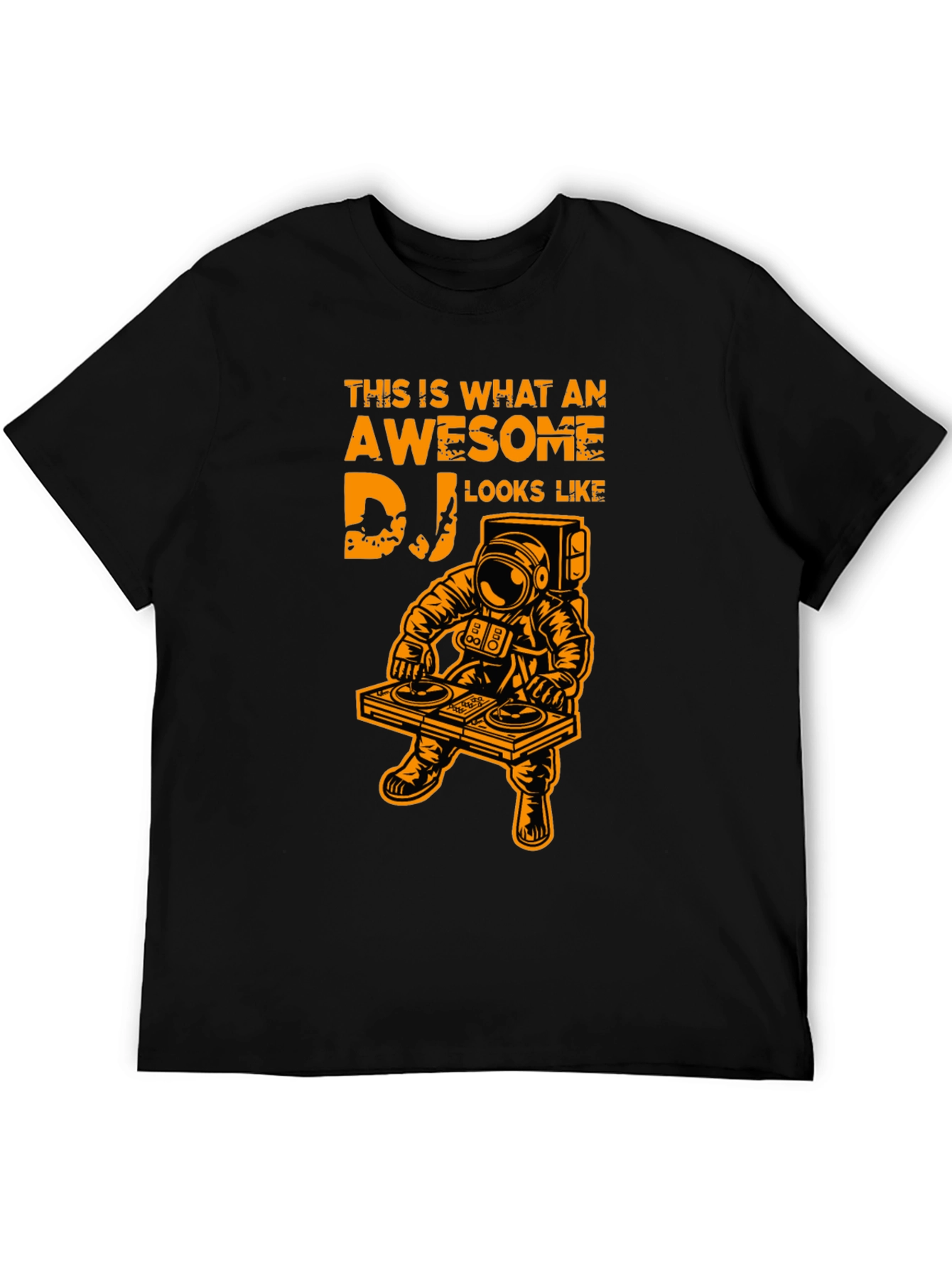 Awesome DJ Astronaut Graphic Tee - Black Cotton T-Shirt