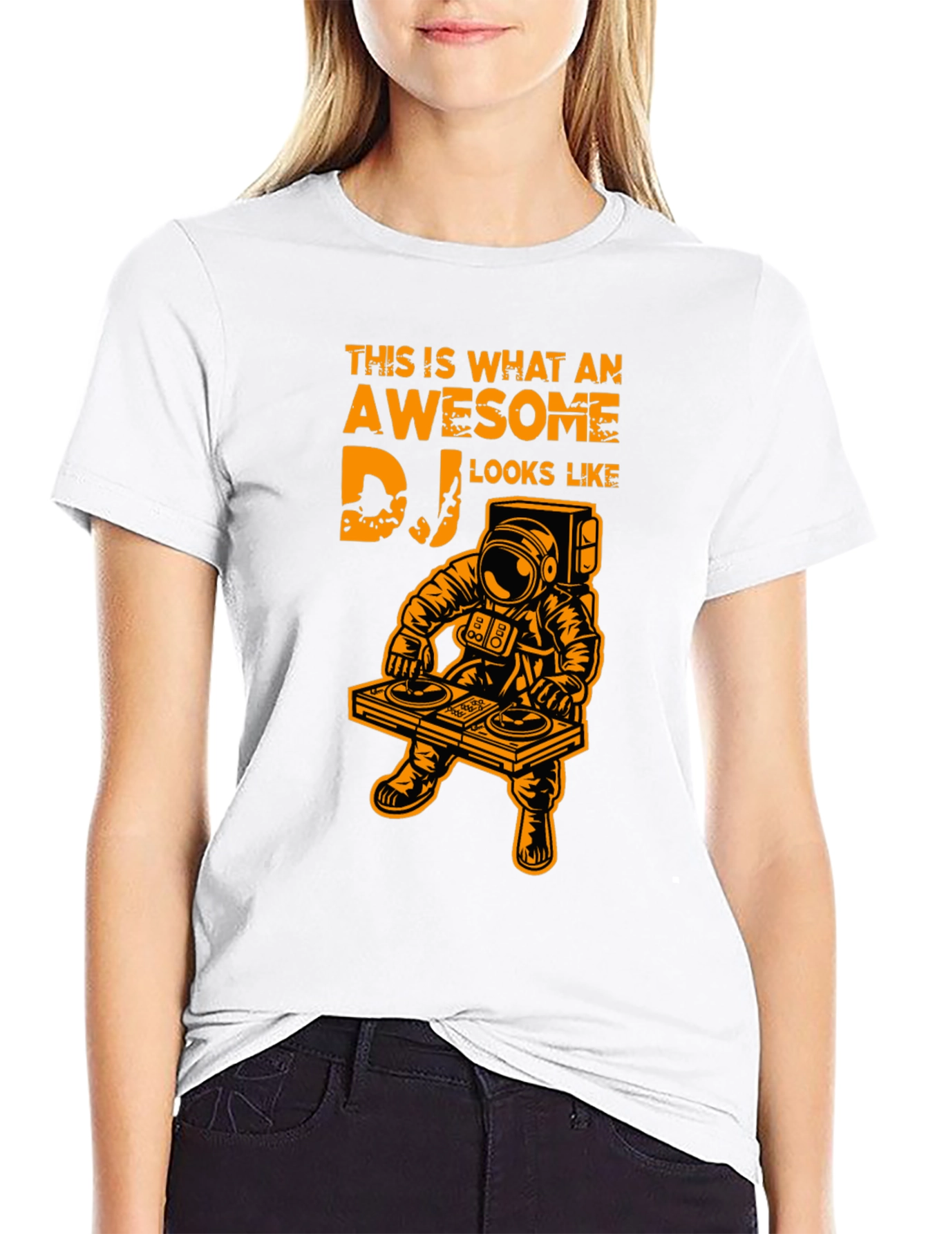 Awesome DJ Astronaut Graphic Tee - Black Cotton T-Shirt