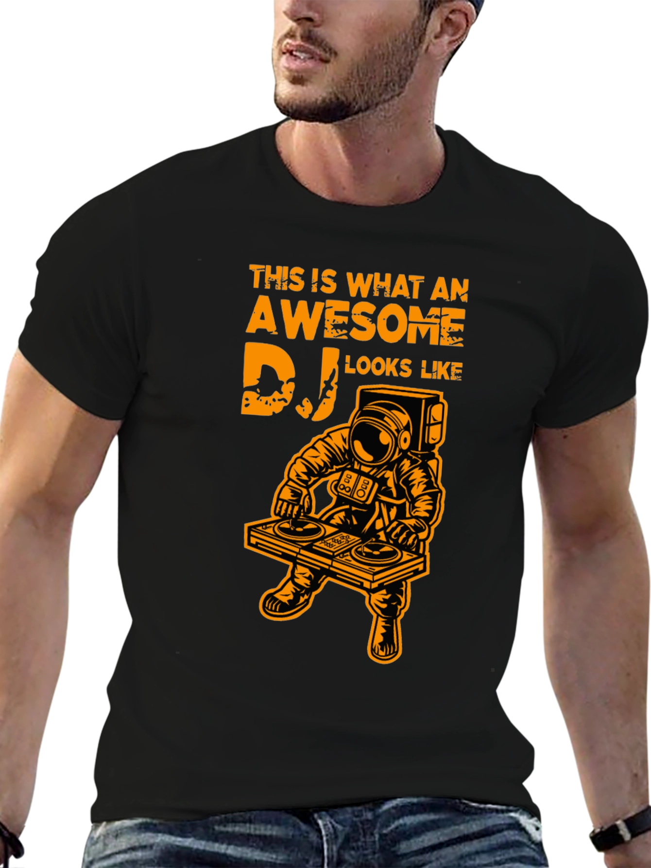Awesome DJ Astronaut Graphic Tee - Black Cotton T-Shirt