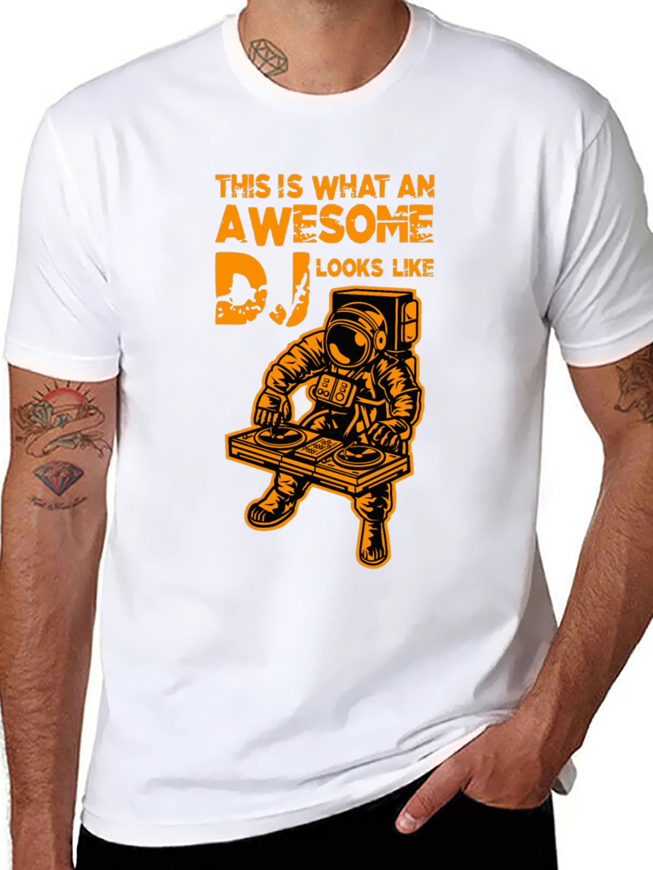 Awesome DJ Astronaut Graphic Tee - Black Cotton T-Shirt