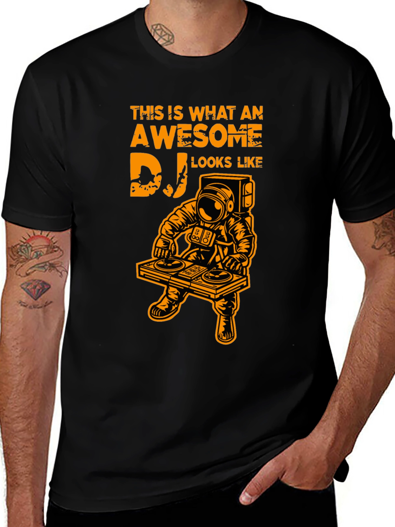 Awesome DJ Astronaut Graphic Tee - Black Cotton T-Shirt