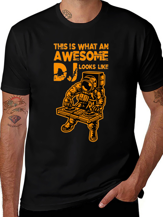 Awesome DJ Astronaut Graphic Tee - Black Cotton T-Shirt