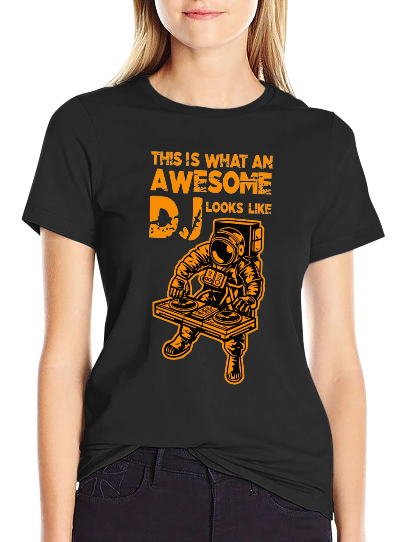 Awesome DJ Astronaut Graphic Tee - Black Cotton T-Shirt