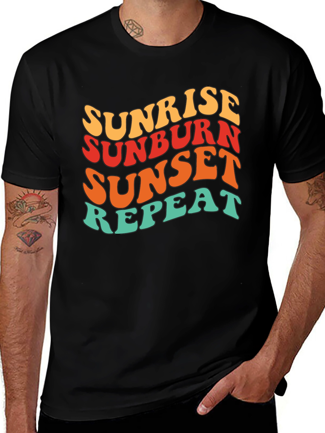 Sunrise Sunburn Sunset Repeat Black Graphic Tee