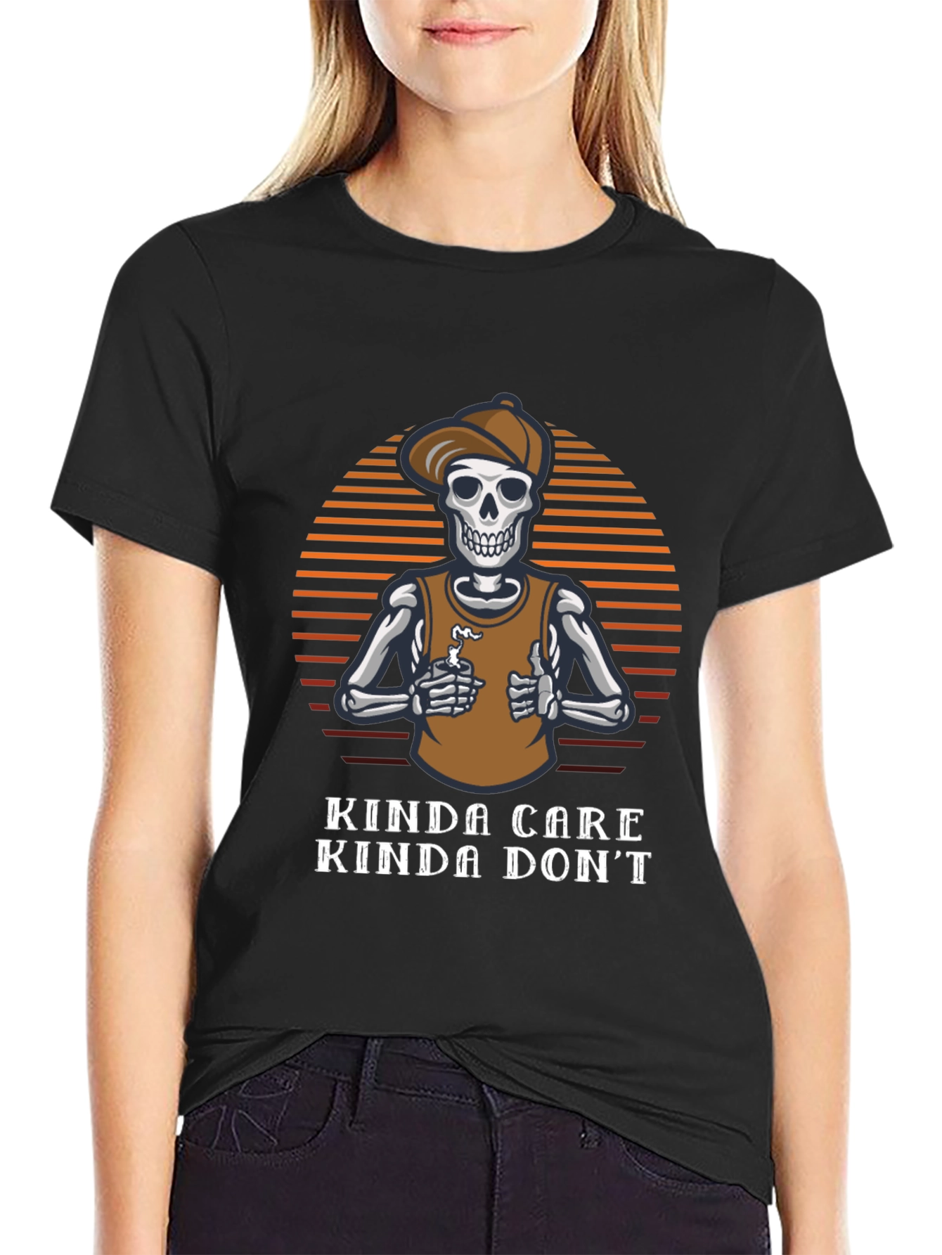 Kinda Care Kinda Dont Skeleton Graphic Tee