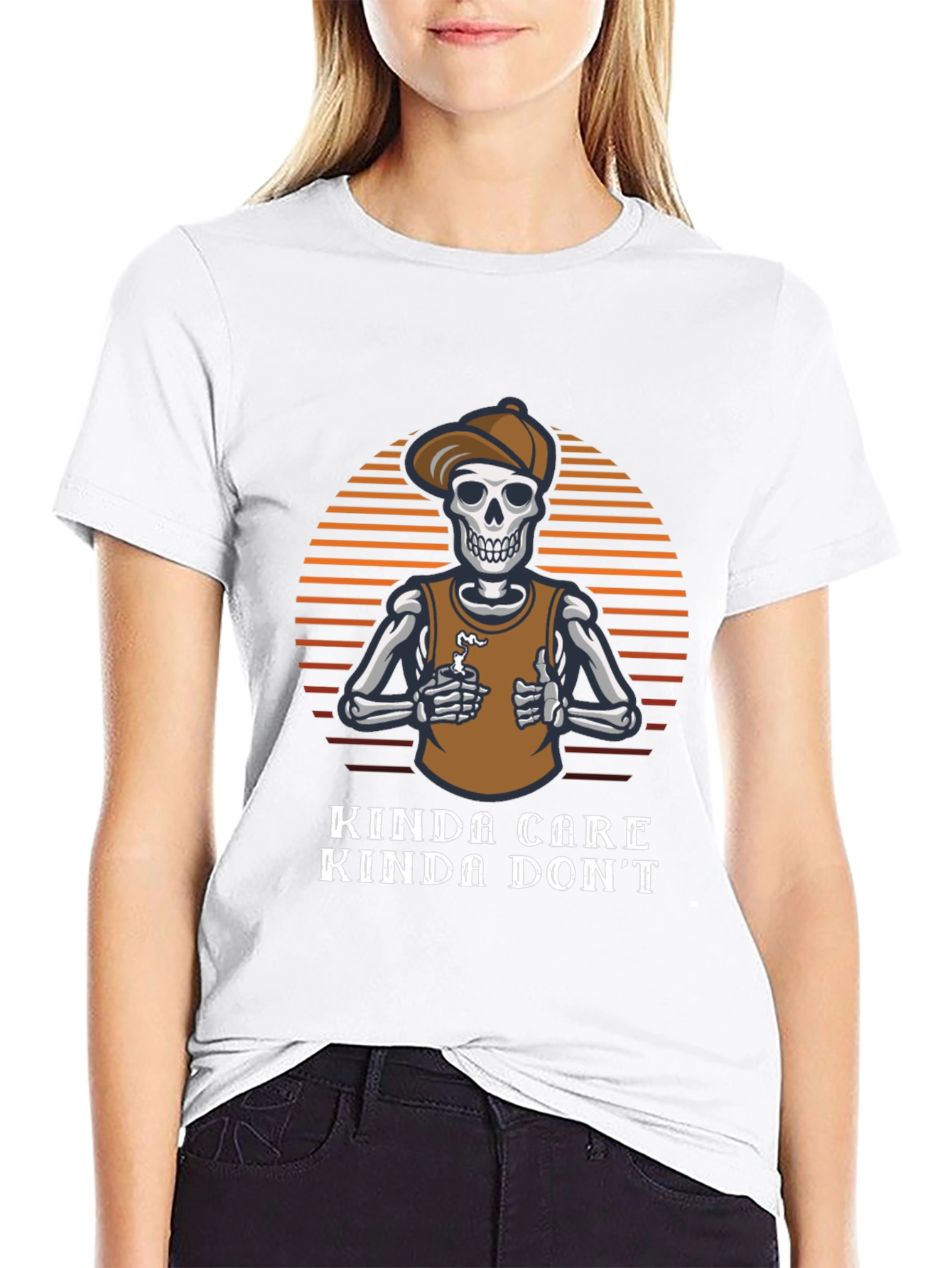 Kinda Care Kinda Dont Skeleton Graphic Tee