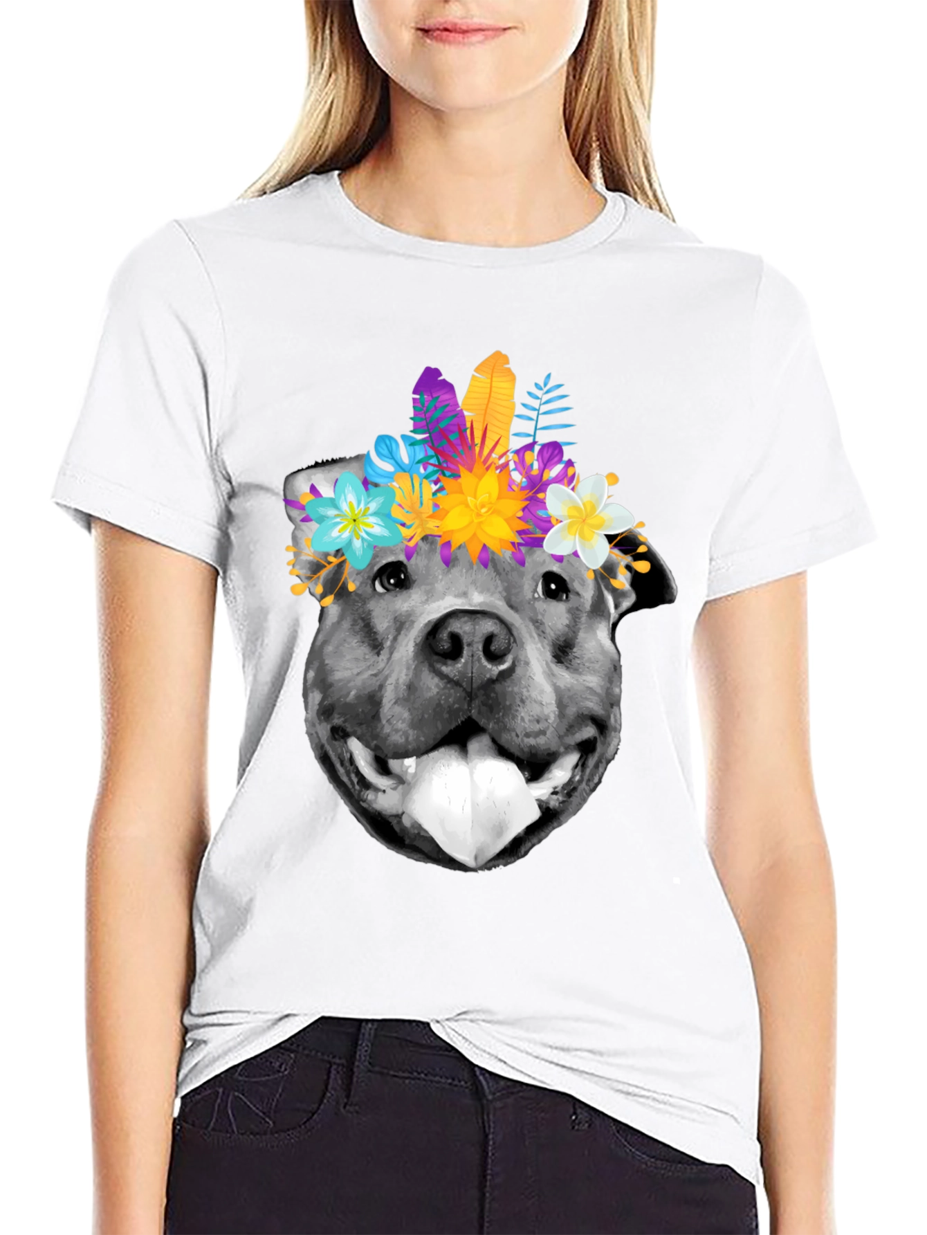 Dog with Flower Crown Graphic T-Shirt