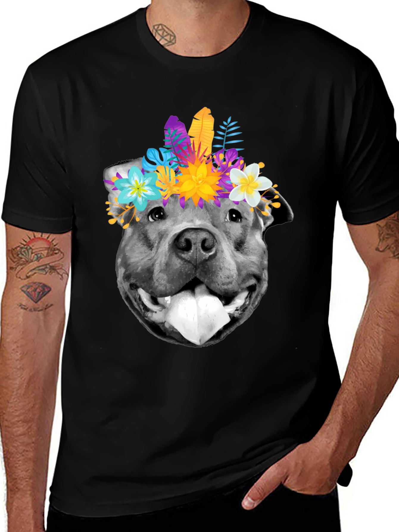 Dog with Flower Crown Graphic T-Shirt