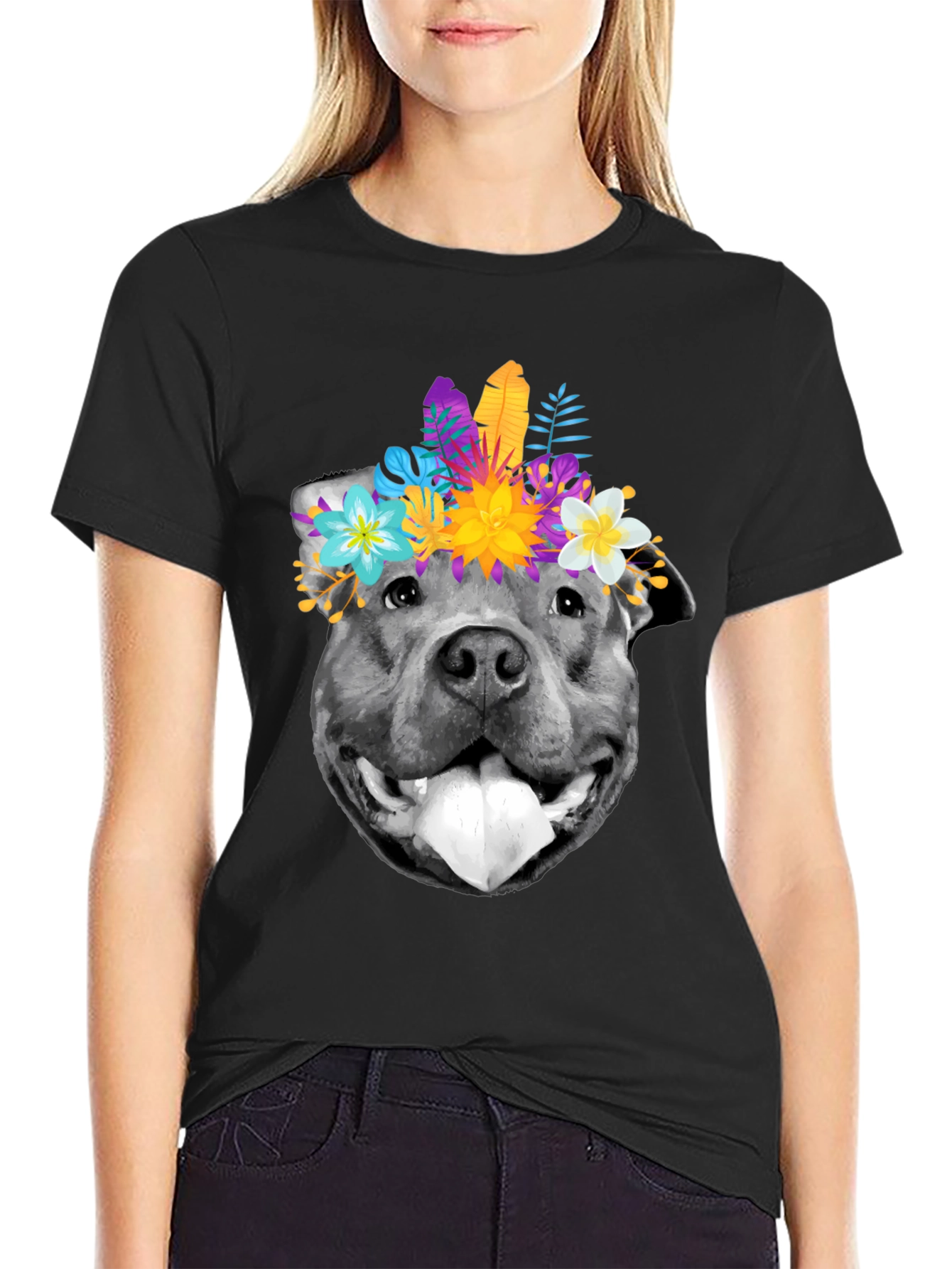 Dog with Flower Crown Graphic T-Shirt