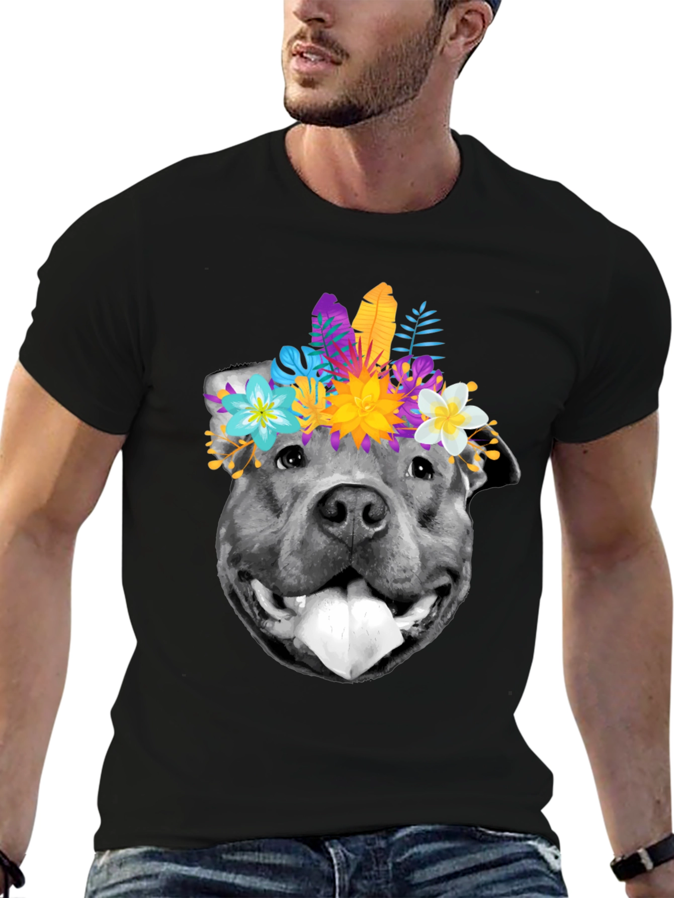 Dog with Flower Crown Graphic T-Shirt