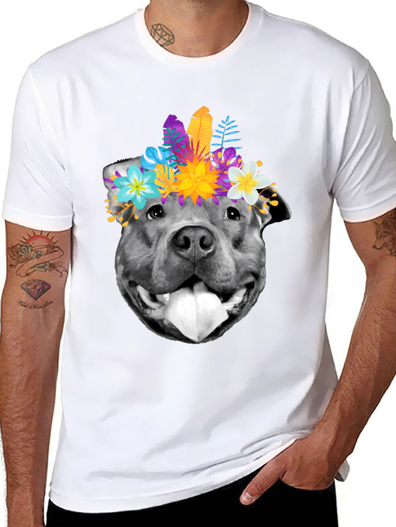 Dog with Flower Crown Graphic T-Shirt