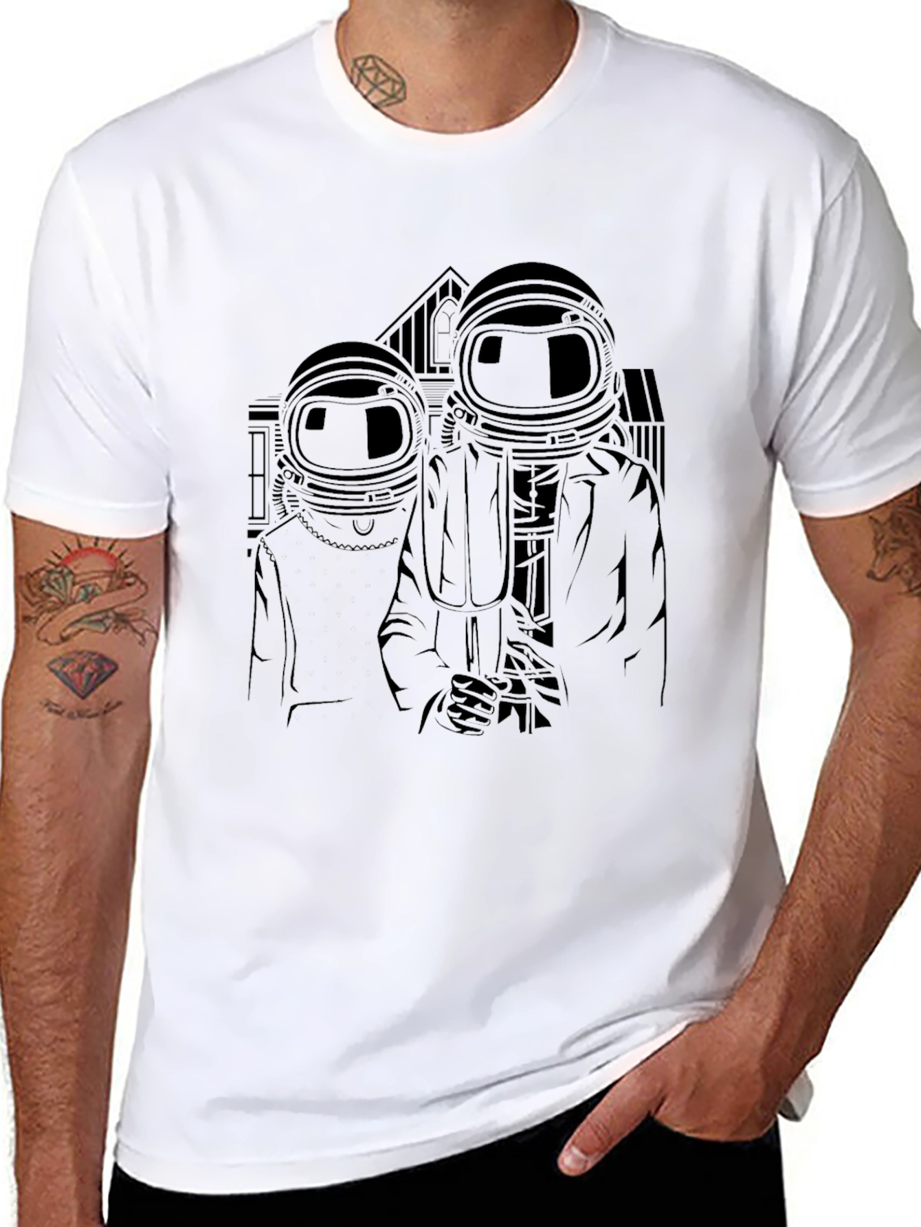 Astronaut American Gothic Black T-Shirt