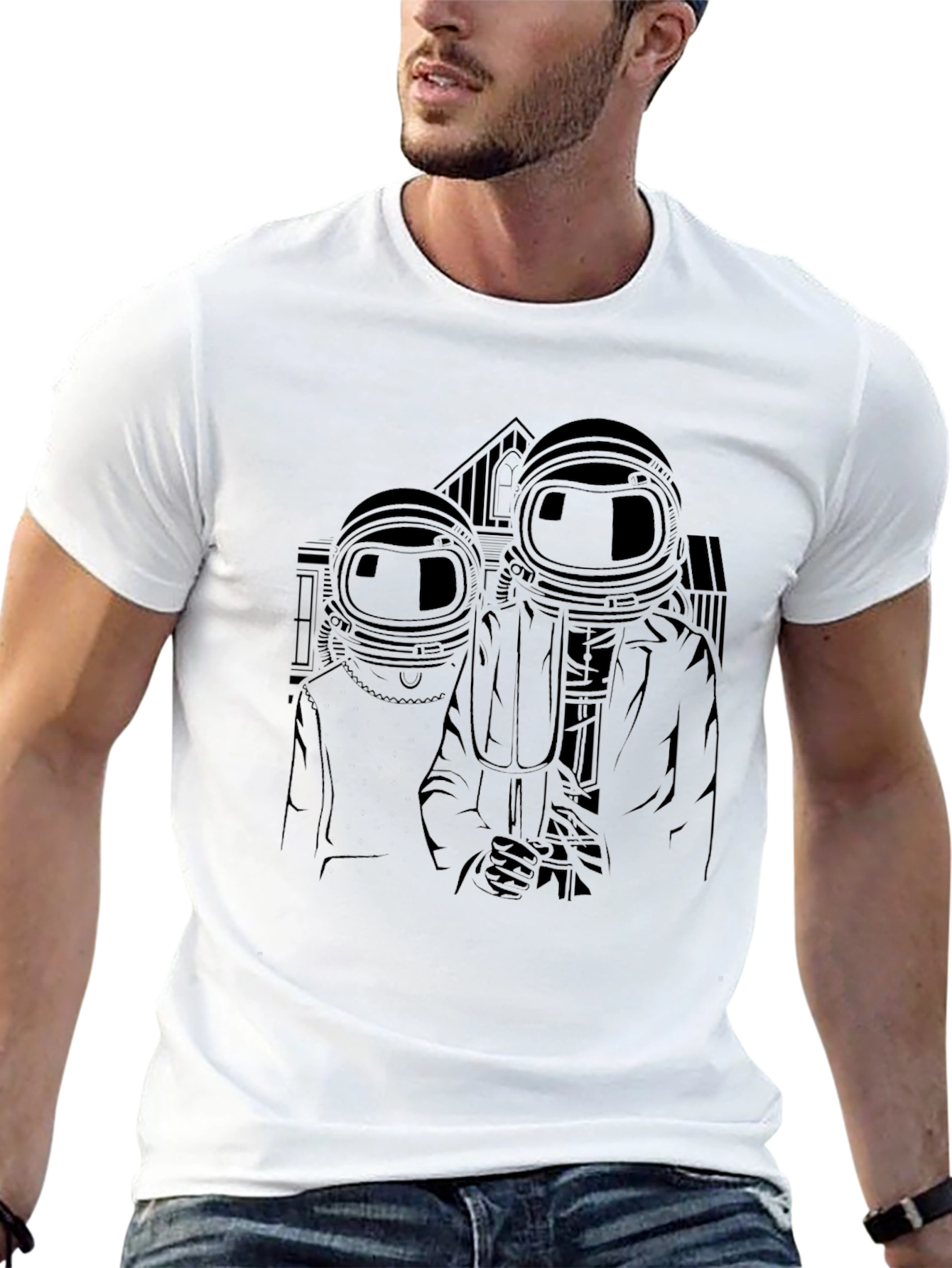 Astronaut American Gothic Black T-Shirt