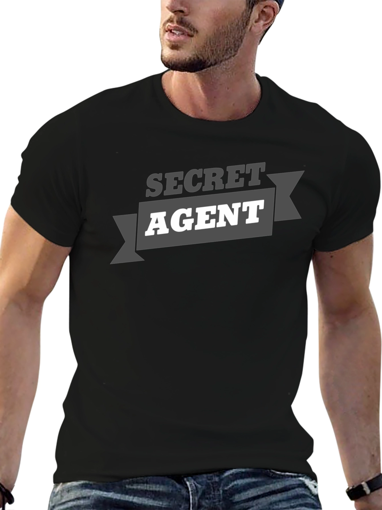 Secret Agent Graphic Tee - Black Cotton T-Shirt
