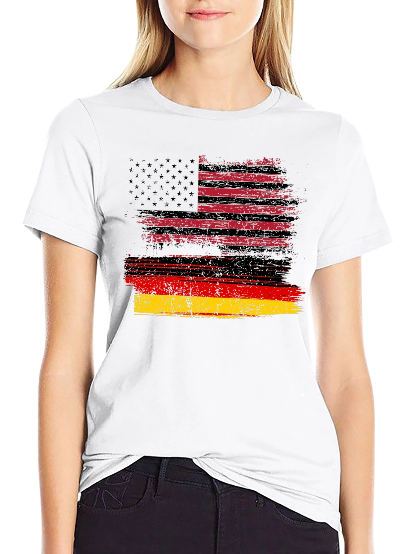 Distressed USA Germany Flag Graphic Tee