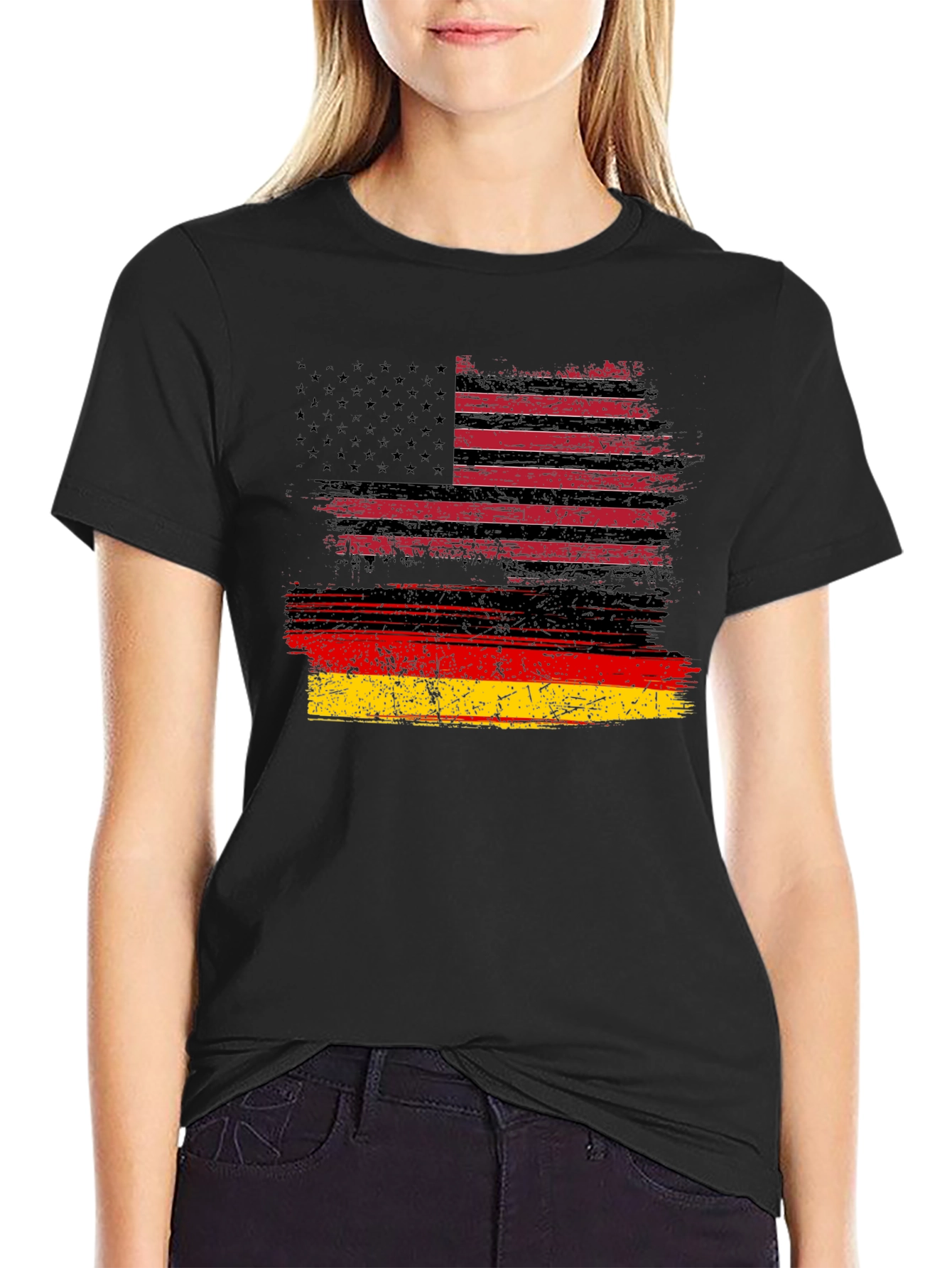 Distressed USA Germany Flag Graphic Tee