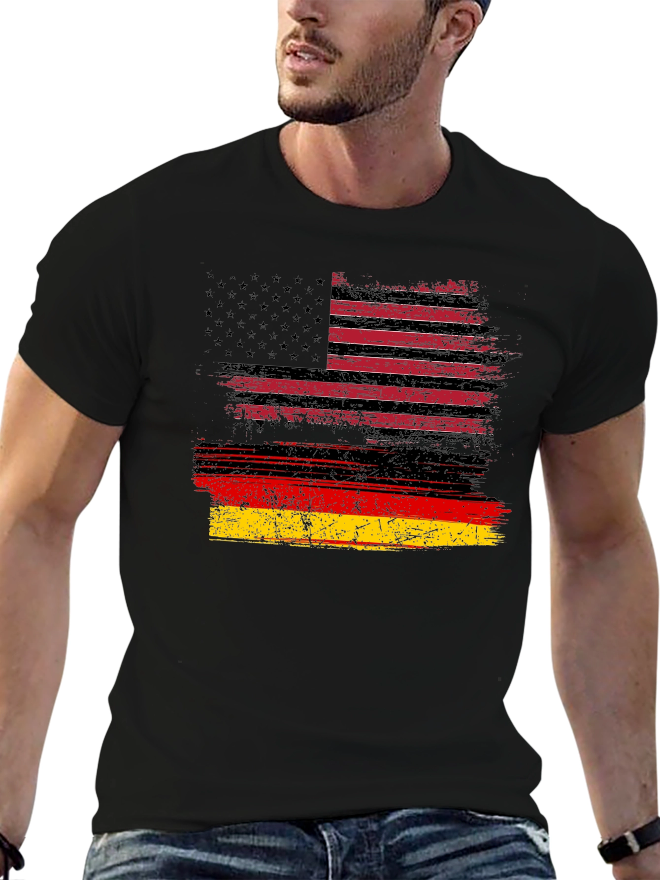 Distressed USA Germany Flag Graphic Tee