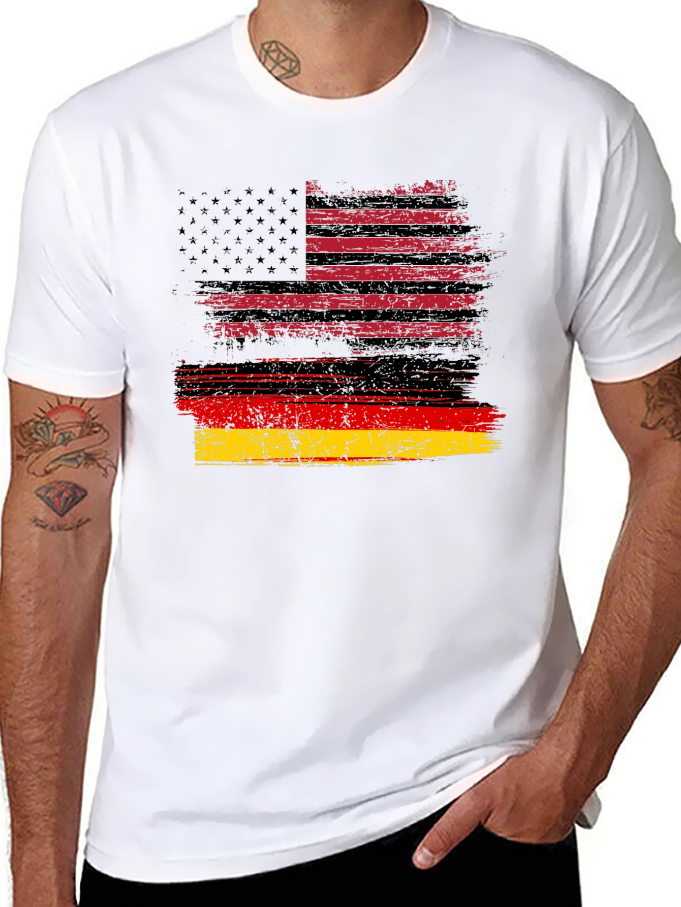 Distressed USA Germany Flag Graphic Tee