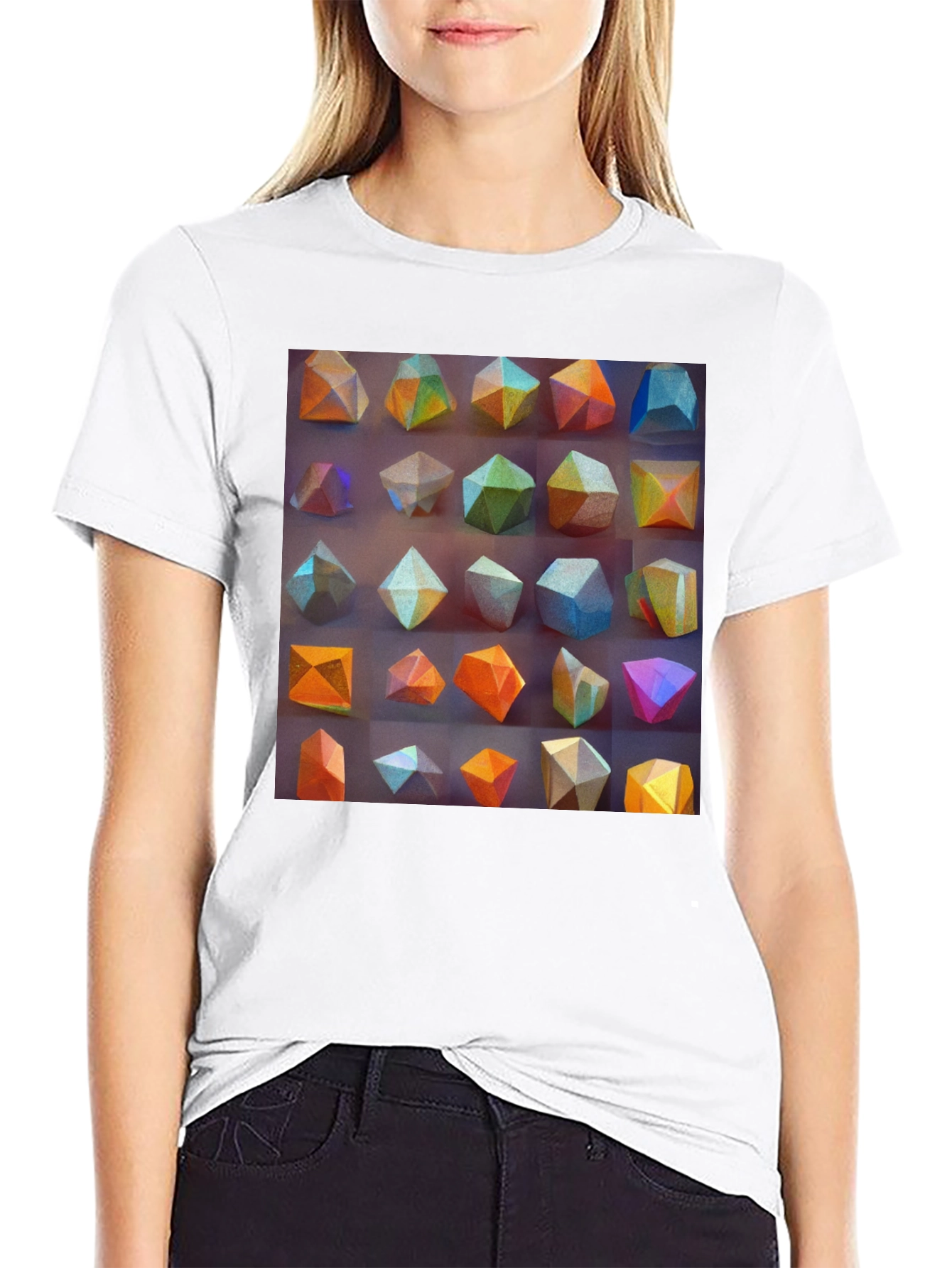 Geometric Crystal Print Mens Black T-Shirt
