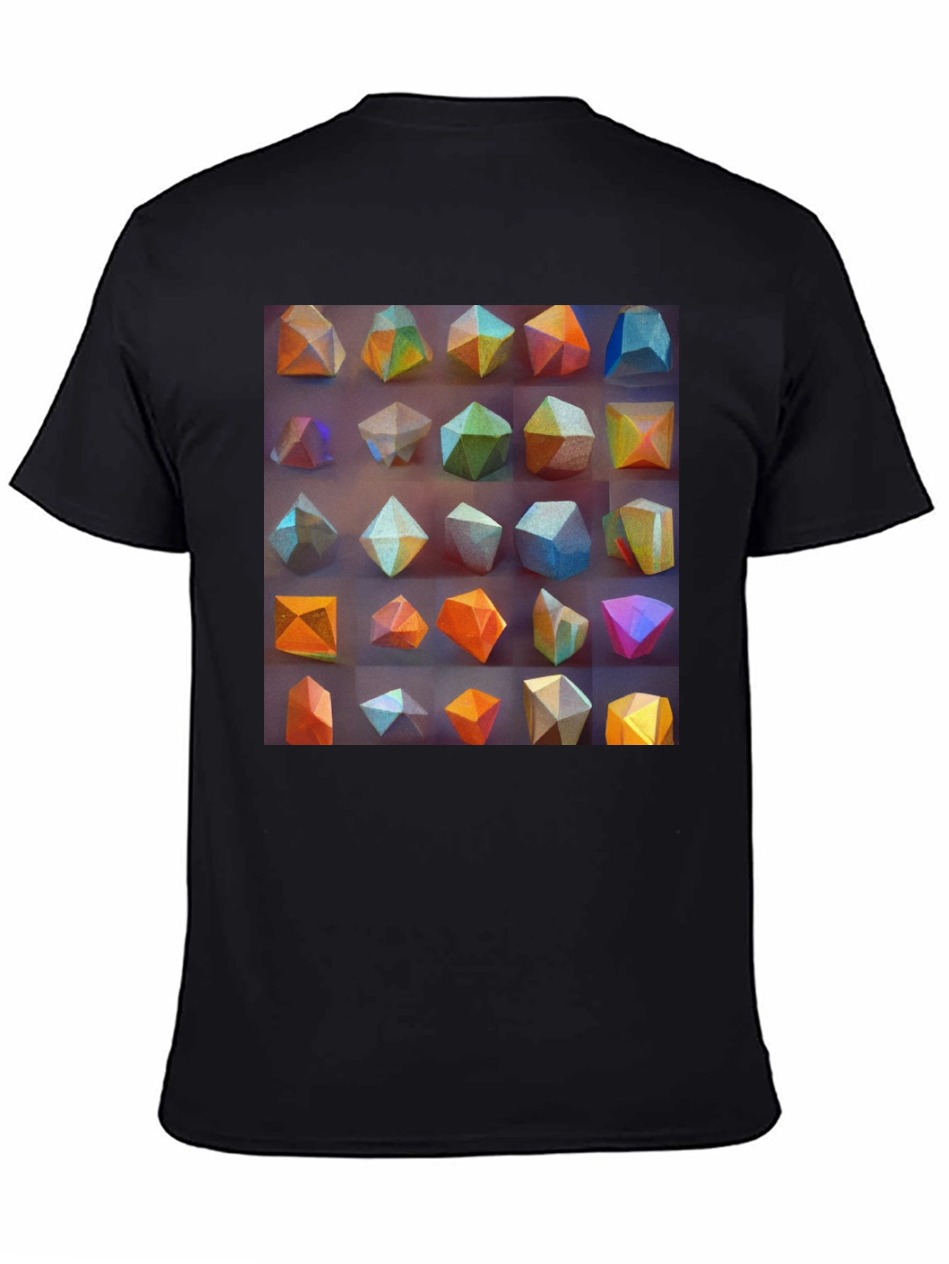 Geometric Crystal Print Mens Black T-Shirt