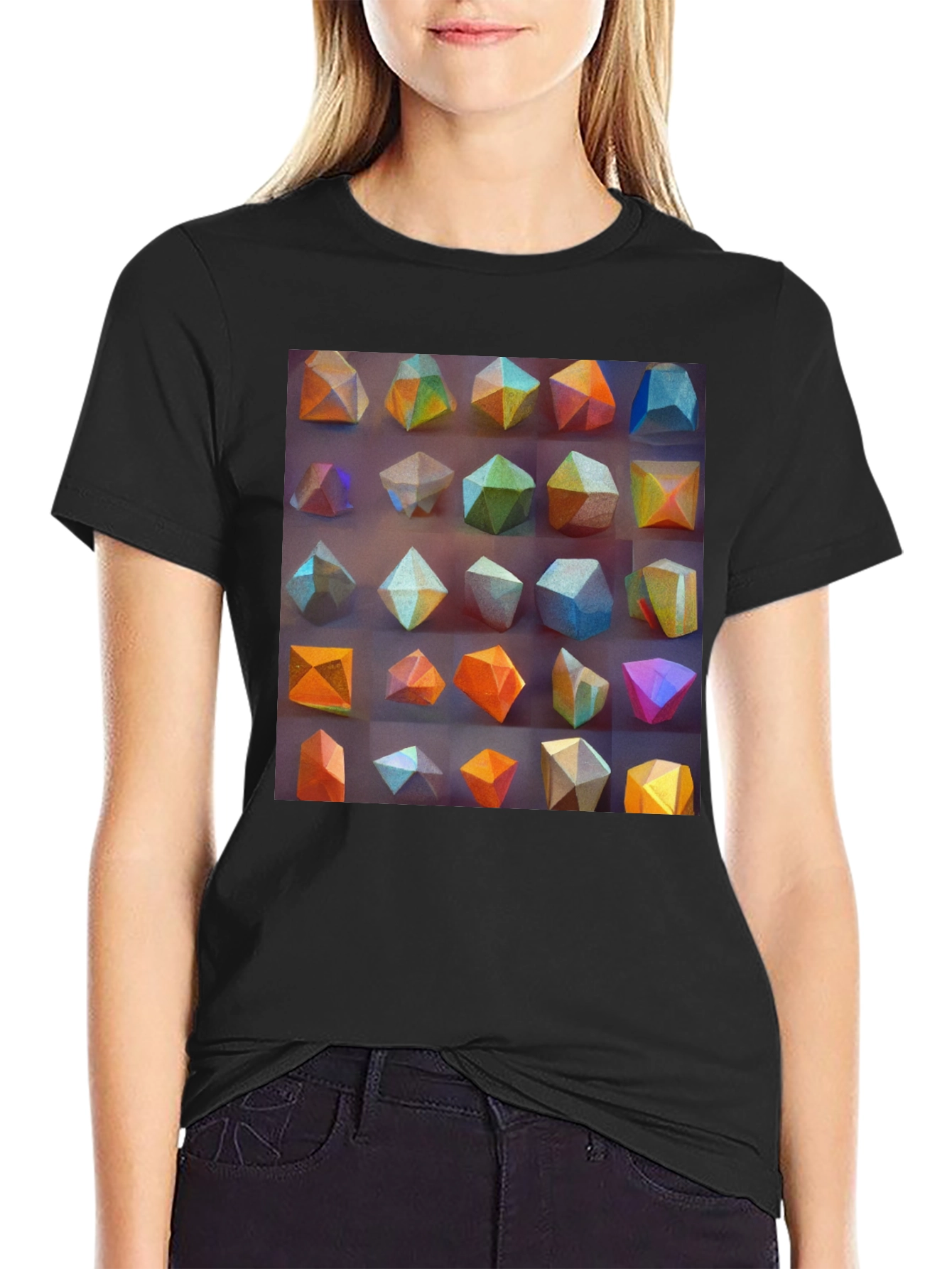 Geometric Crystal Print Mens Black T-Shirt