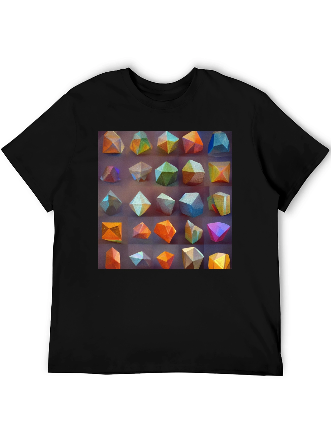 Geometric Crystal Print Mens Black T-Shirt