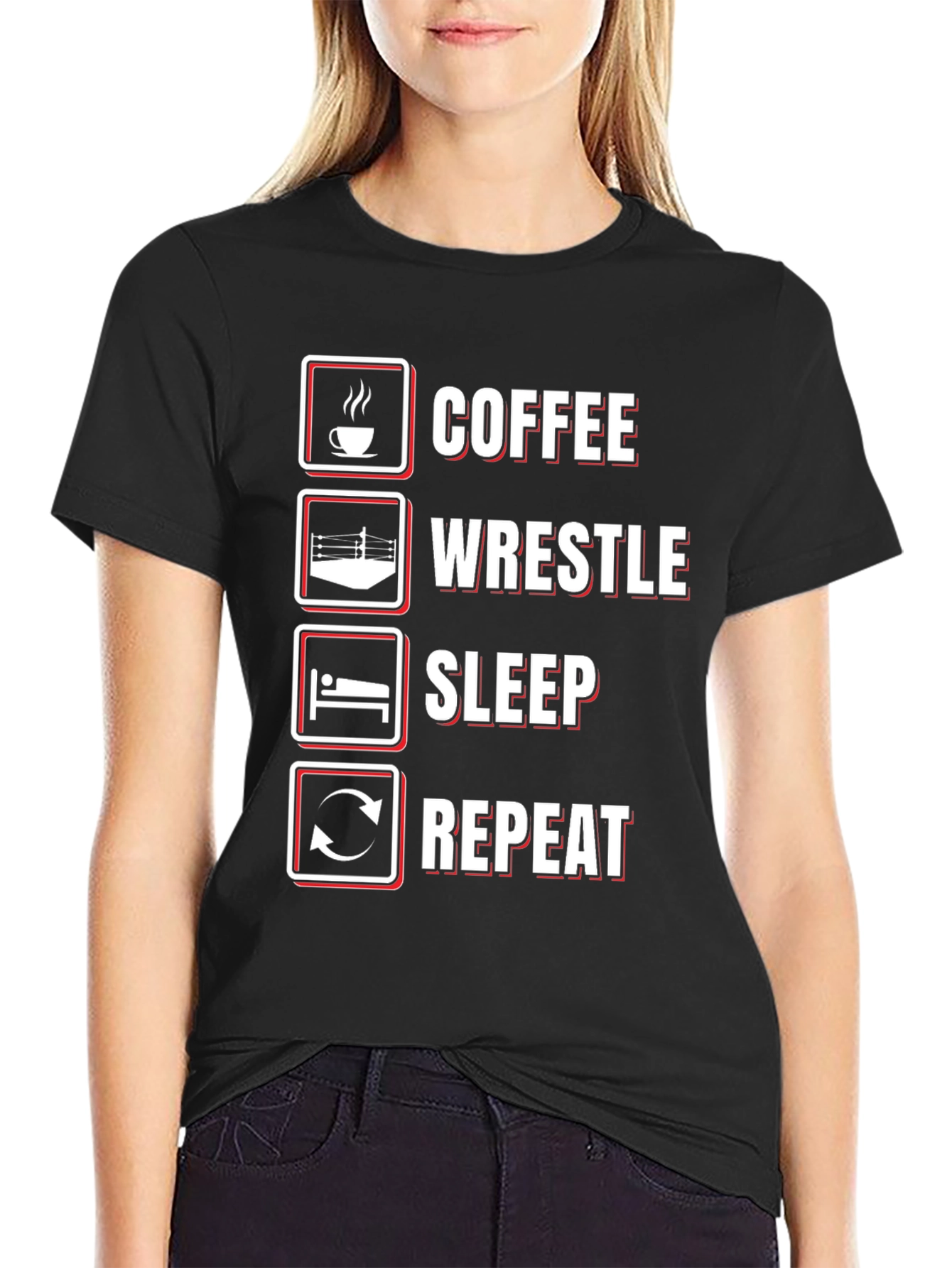 Coffee Wrestle Sleep Repeat T-Shirt - Funny Wrestler Tee