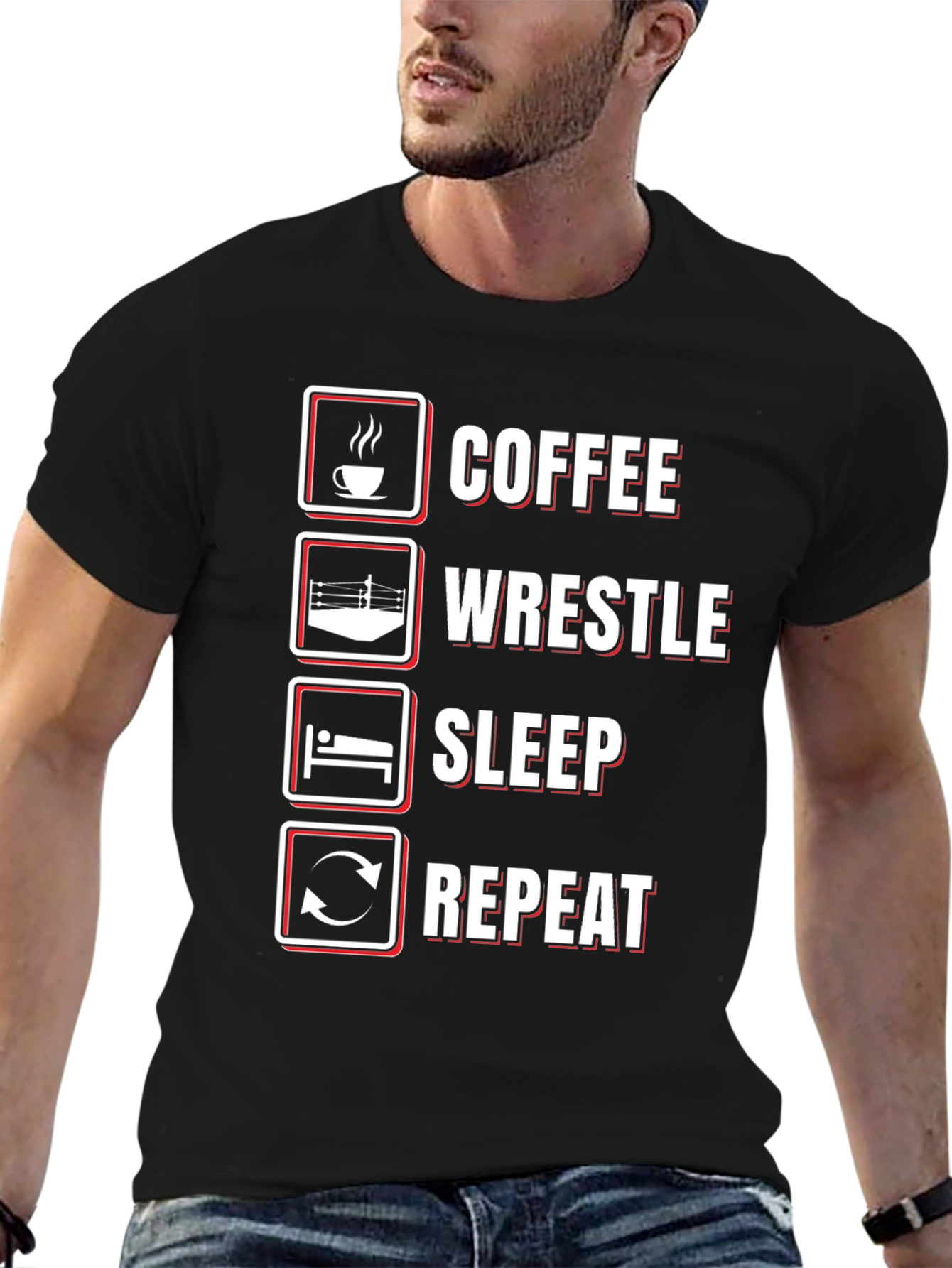 Coffee Wrestle Sleep Repeat T-Shirt - Funny Wrestler Tee